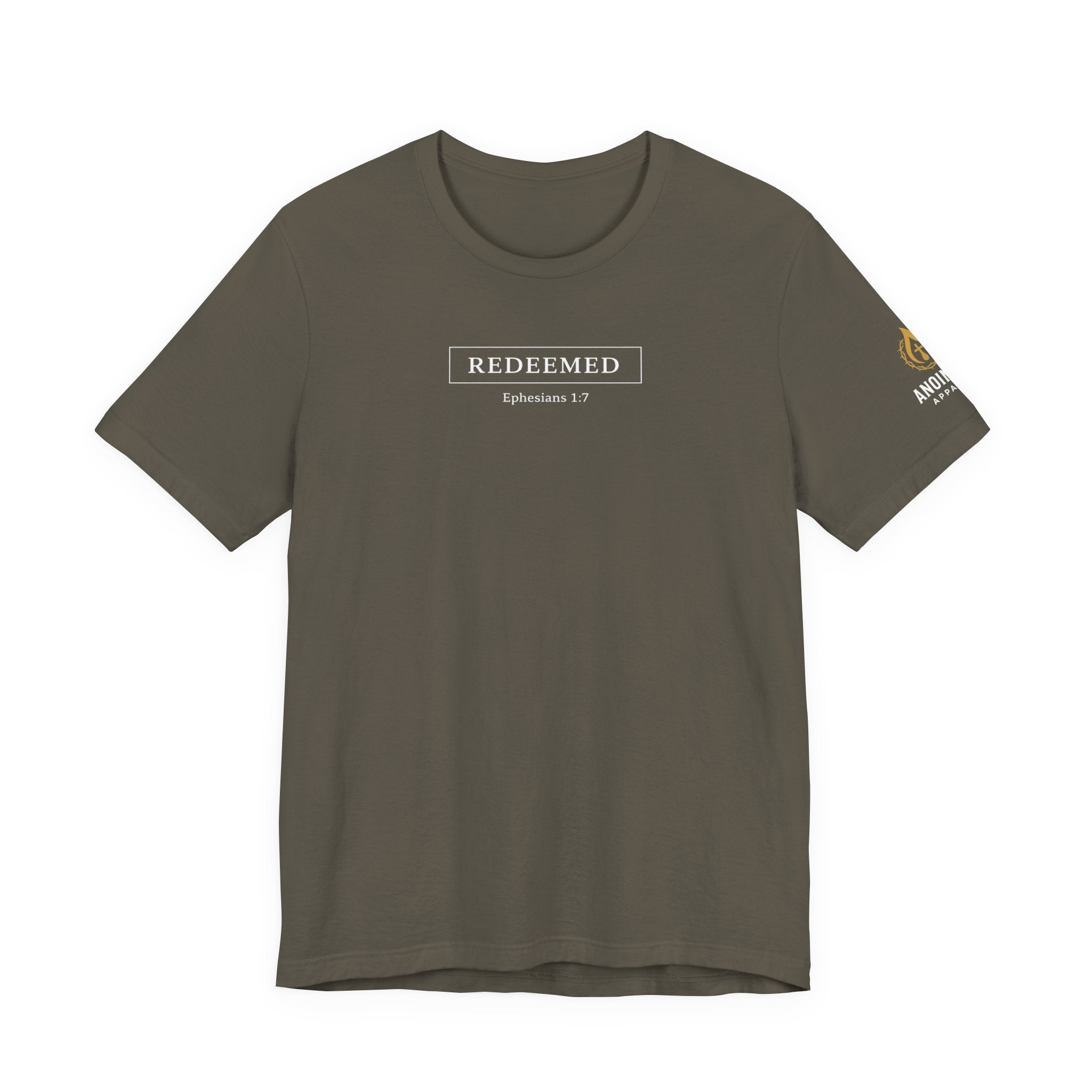 Ephesians 1:7 "Redeemed" (Design on Front/Logo on Sleeve)
