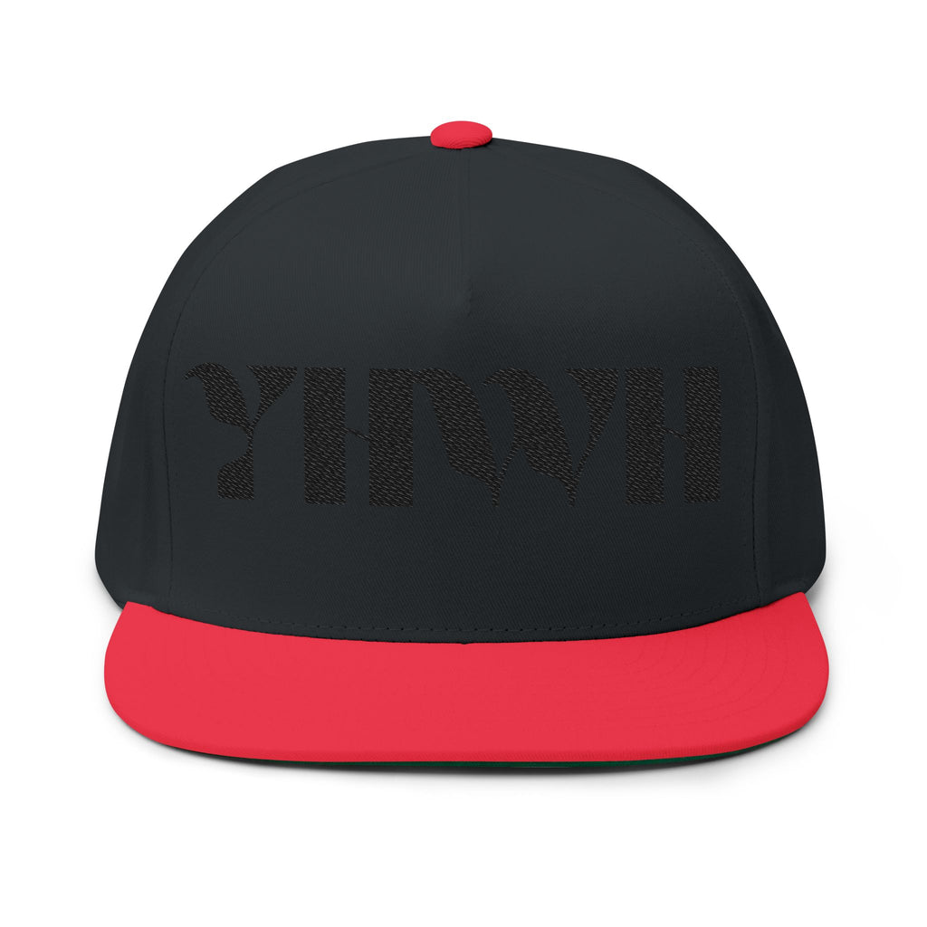 "YHWH" (Black) Flat Bill Snapback (Embroidered Front/Back)