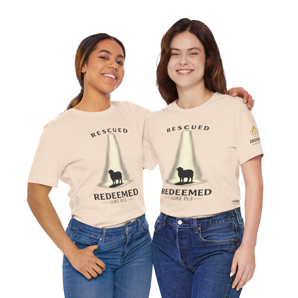Luke 15:3 "Rescued and Redeemed" (Design on Front/Logo on Sleeve)