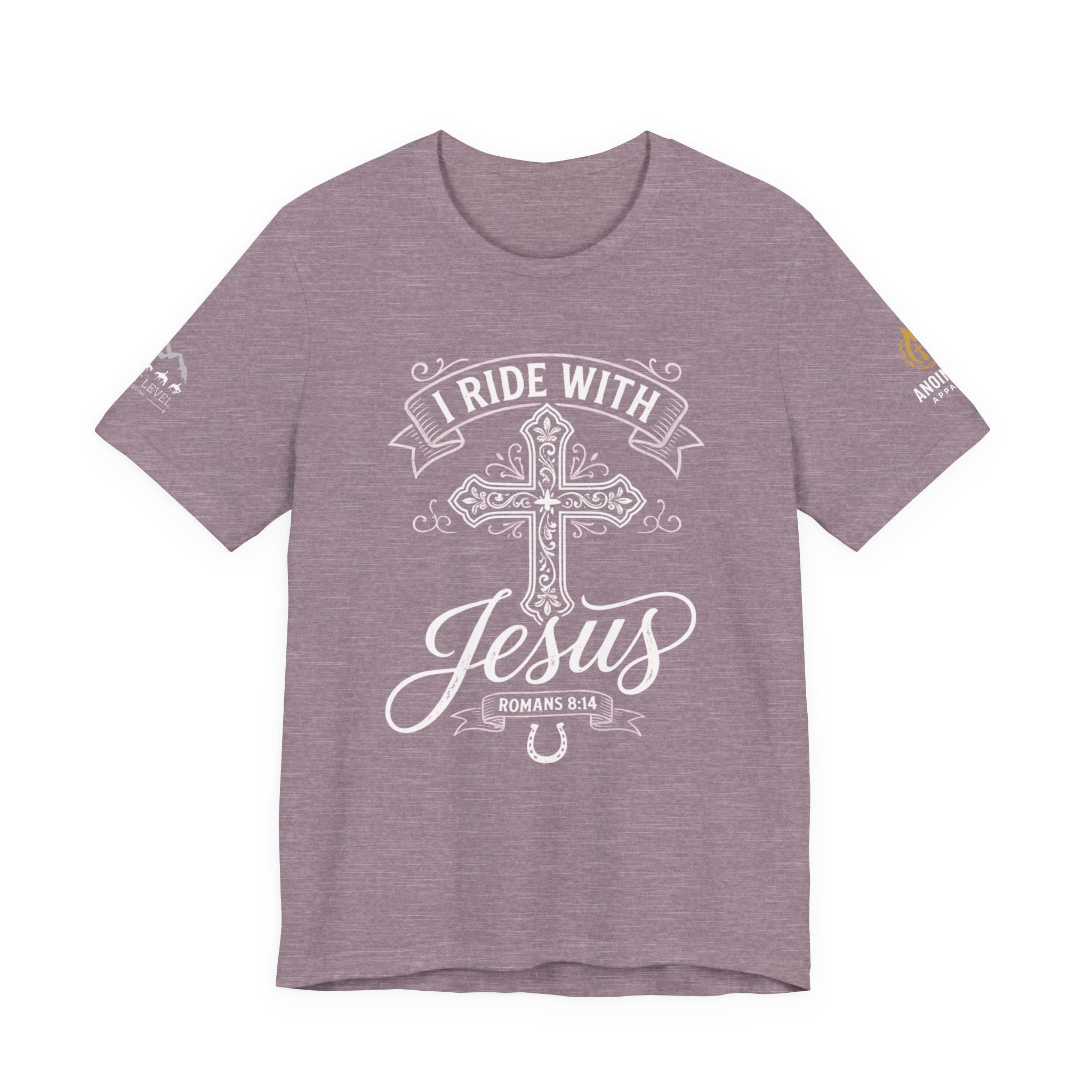(NLE EDITION) Romans 8:14 - "I Ride With Jesus" (Ladies) (Design on Front/Logo on Sleeve)