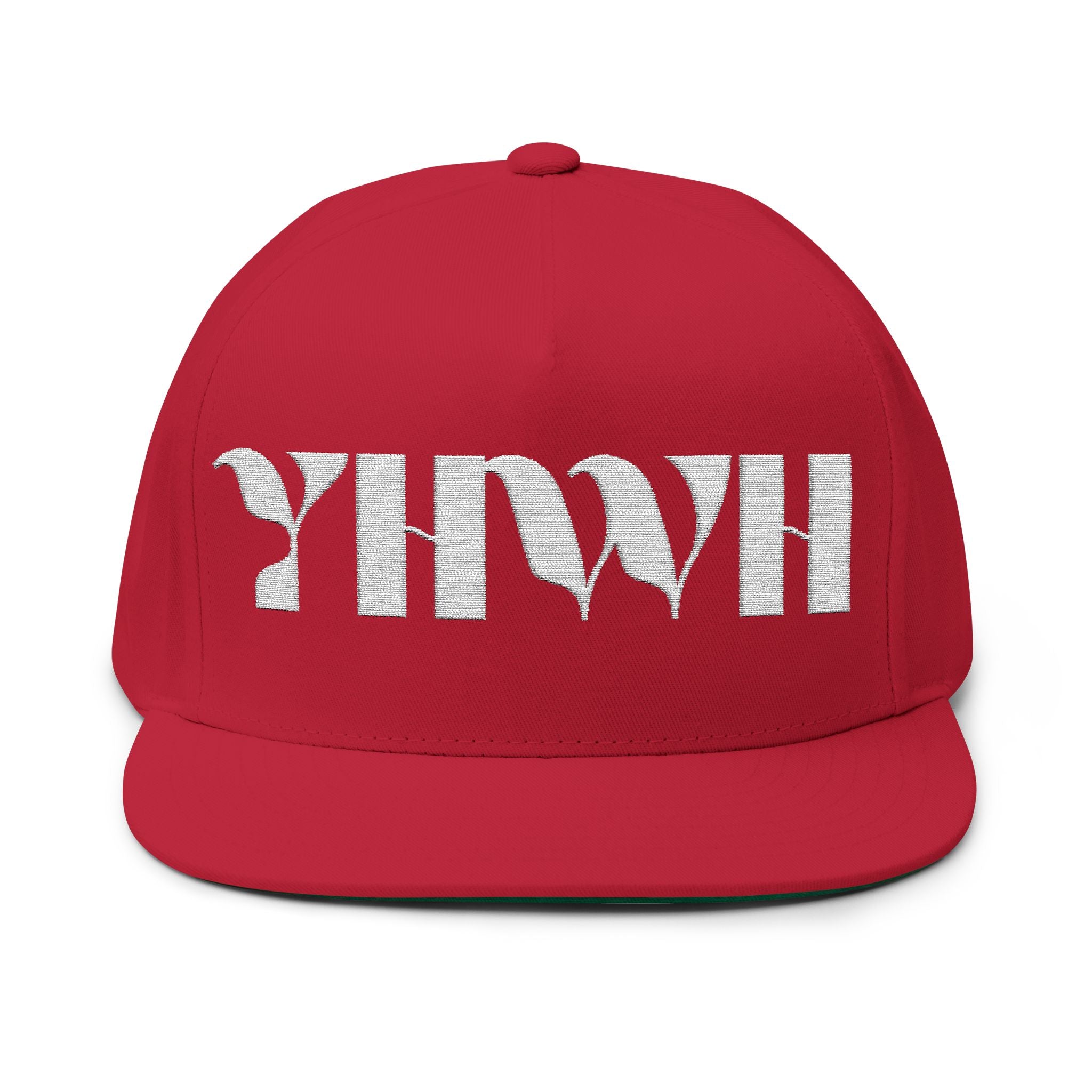 "YHWH" (White) Flat Bill Snapback (Embroidered Front/Back)