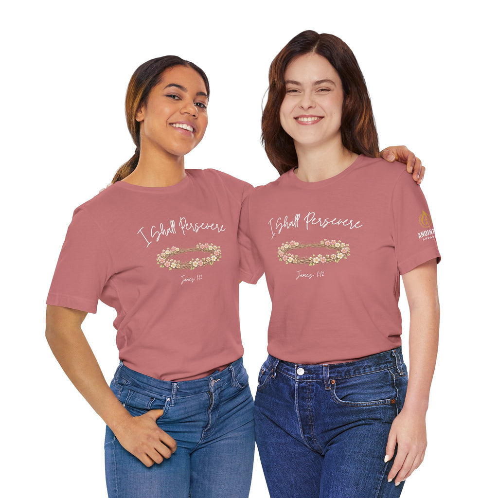 James 1:12 - "Crown of Life" (Ladies) (Design on Front/Logo on Sleeve)