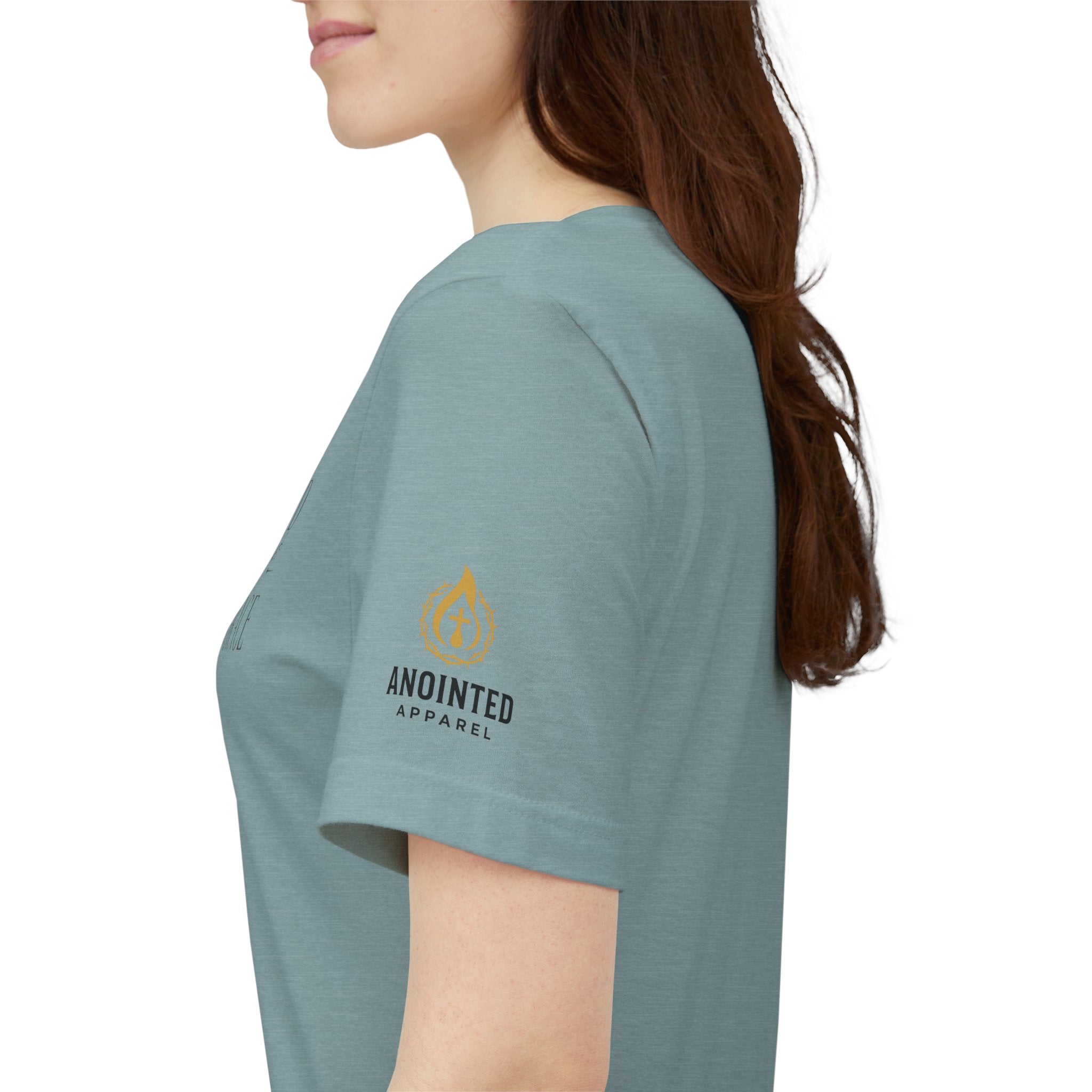 Ephesians 2:8 - "Saved by Grace" (Ladies) (Design on Front/Logo on Sleeve)