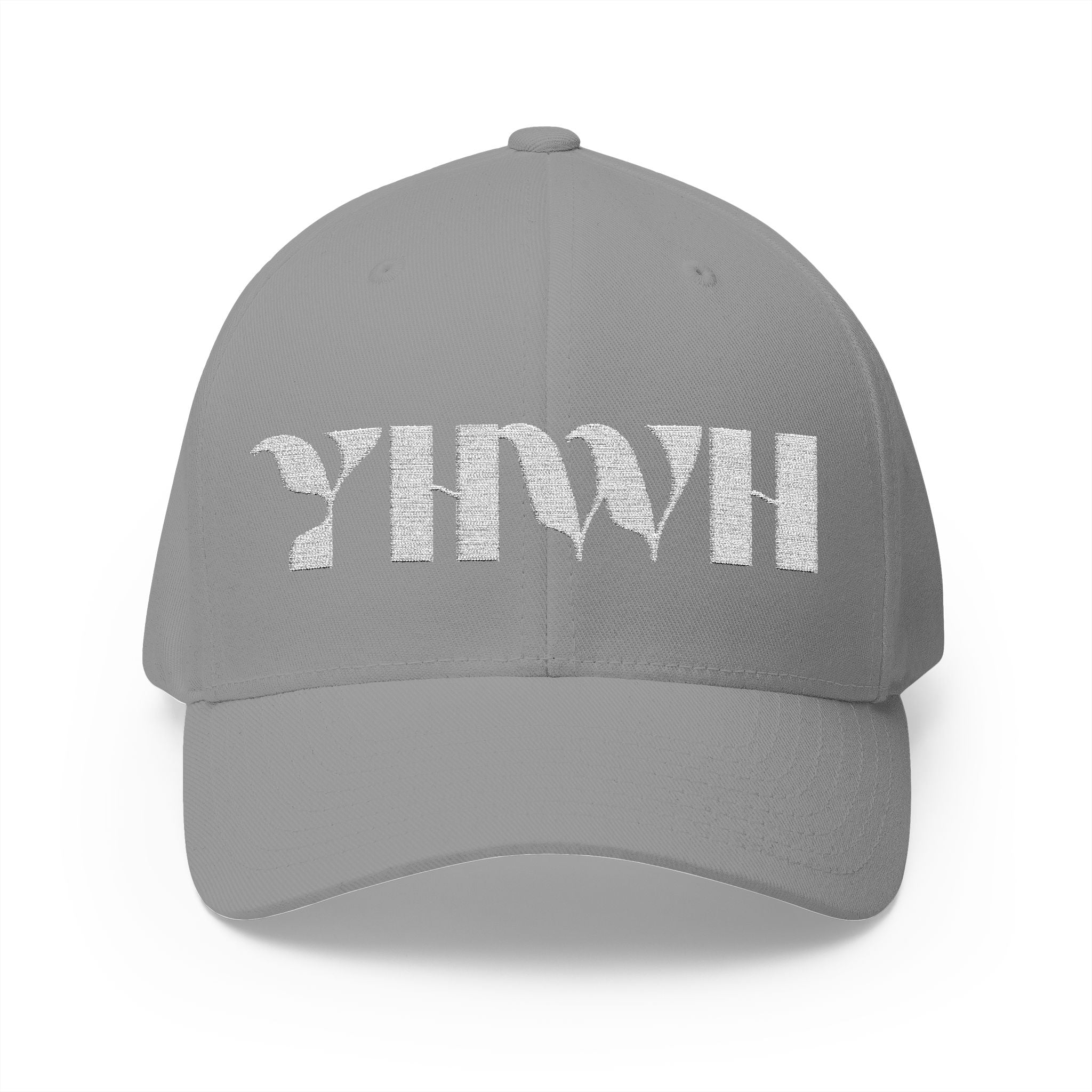 "YHWH" FlexFit Closed-Back (WHITE) (Embroidered Front/Back)