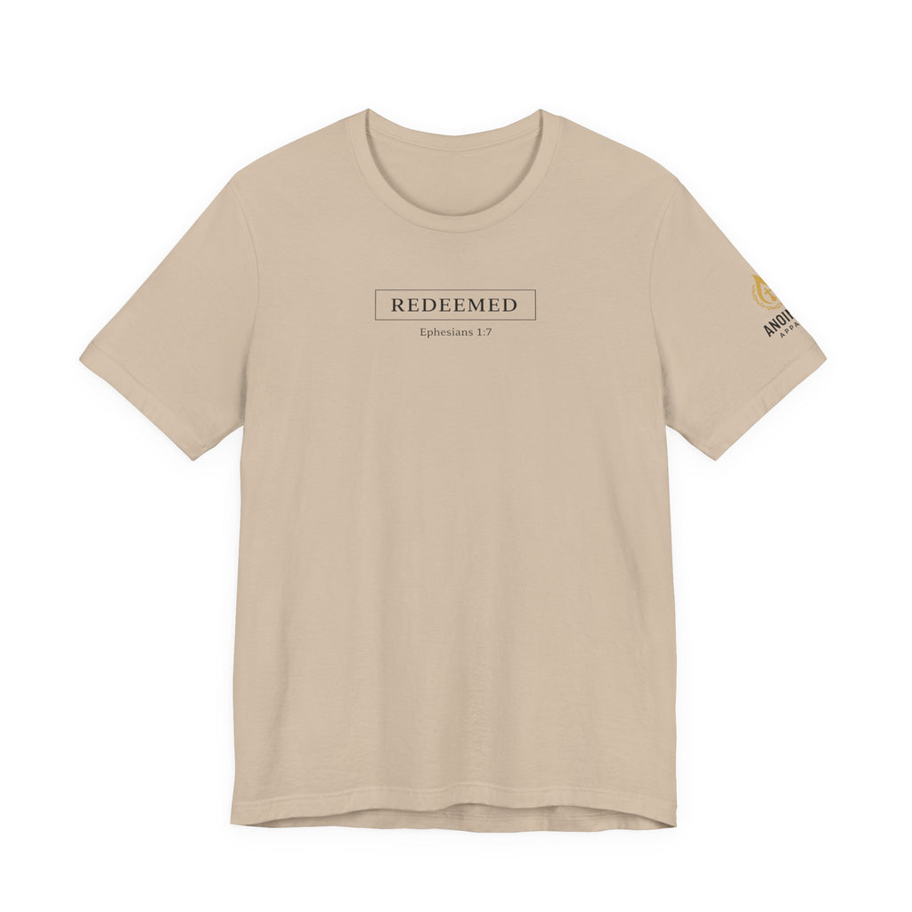 Ephesians 1:7 "Redeemed" (Design on Front/Logo on Sleeve)