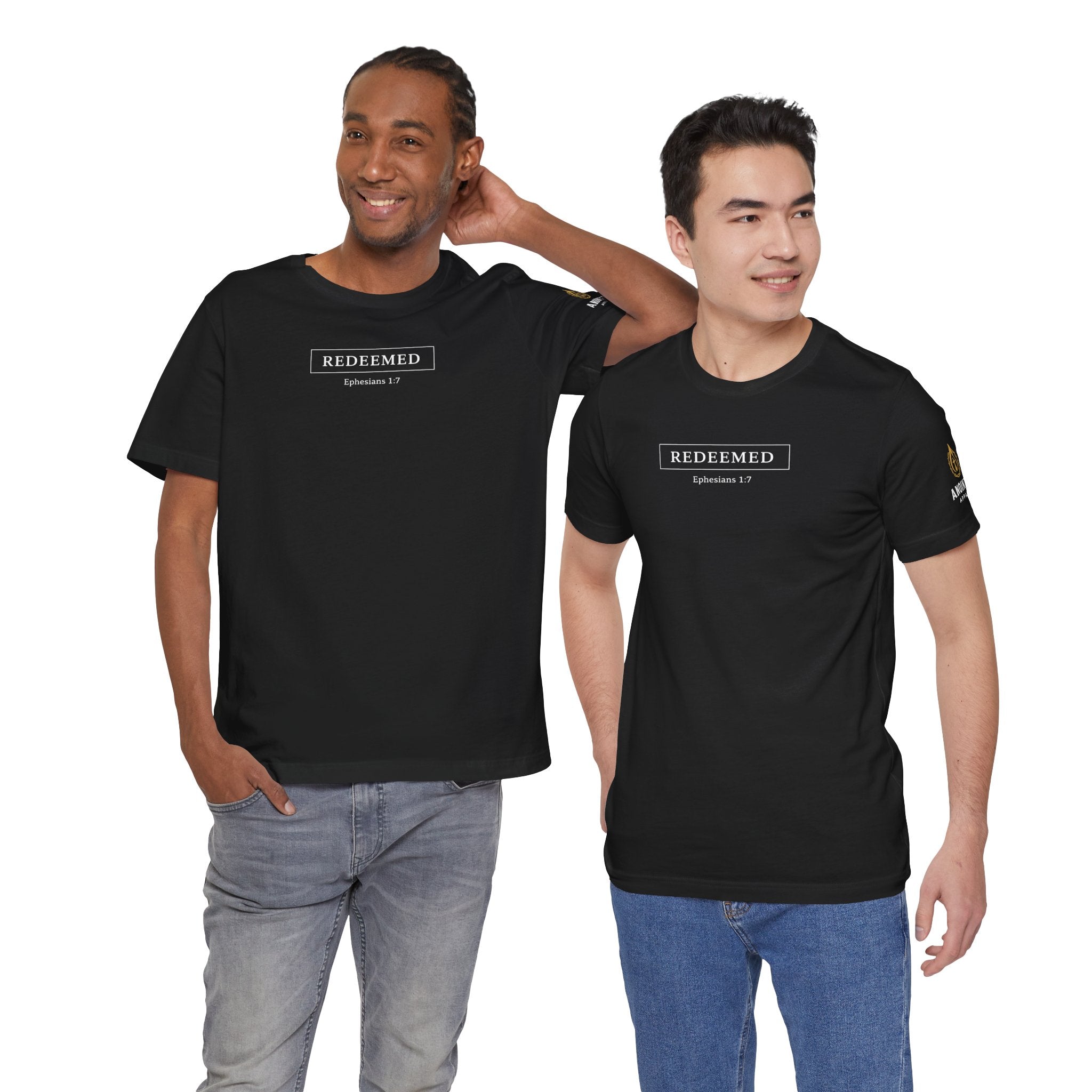 Ephesians 1:7 "Redeemed" (Design on Front/Logo on Sleeve)