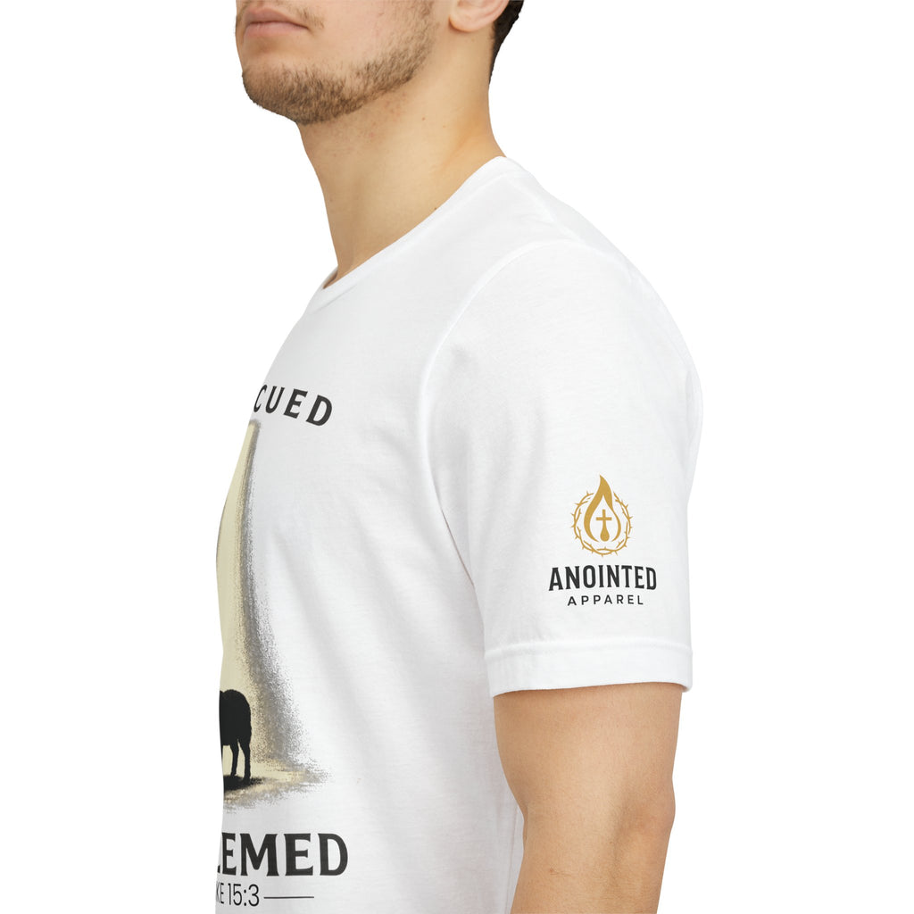 Luke 15:3 "Rescued and Redeemed" (Design on Front/Logo on Sleeve)