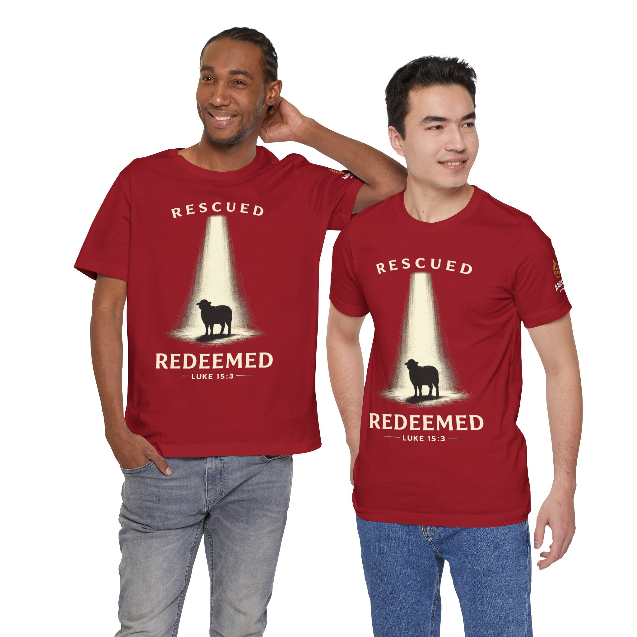 Luke 15:3 "Rescued and Redeemed" (Design on Front/Logo on Sleeve)