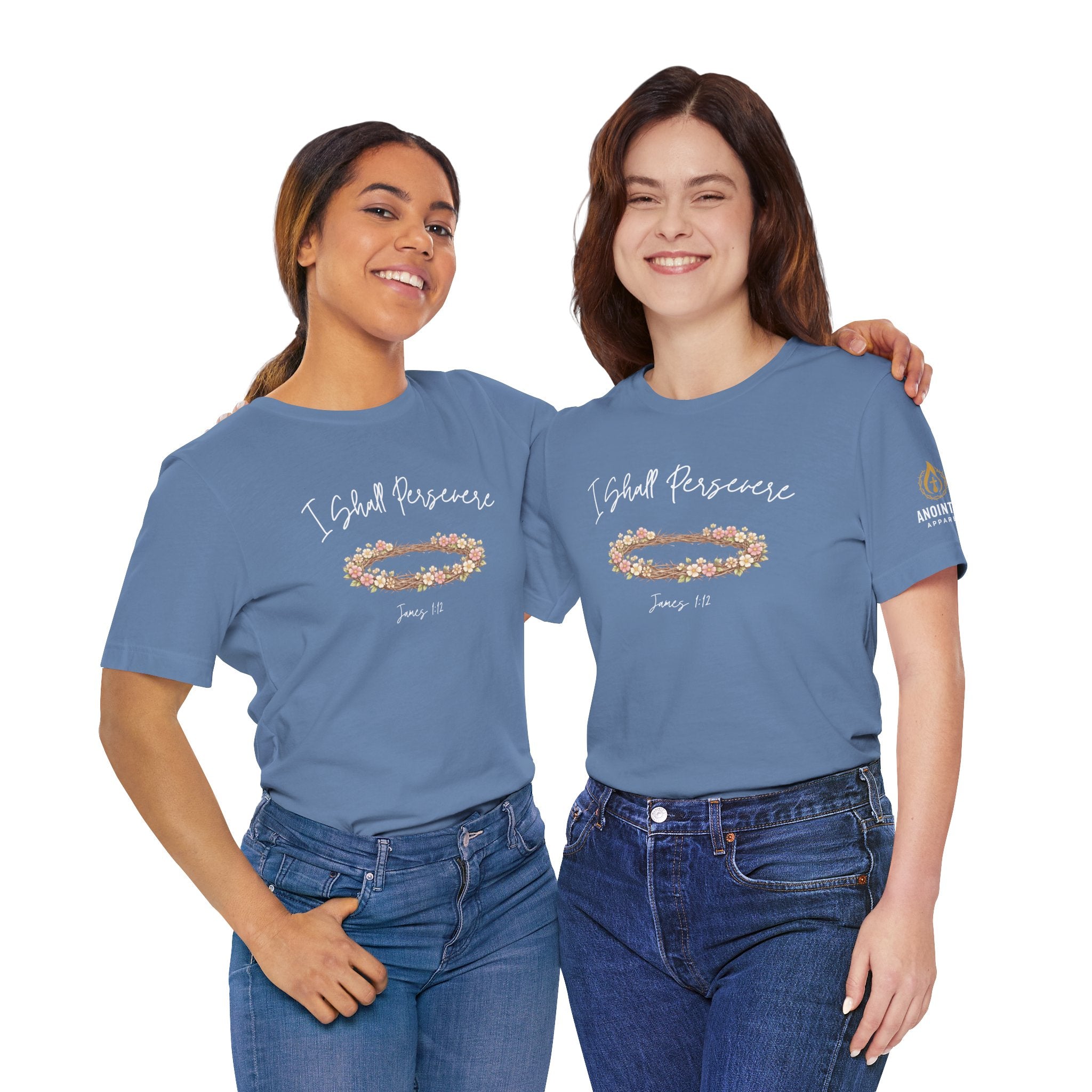 James 1:12 - "Crown of Life" (Ladies) (Design on Front/Logo on Sleeve)