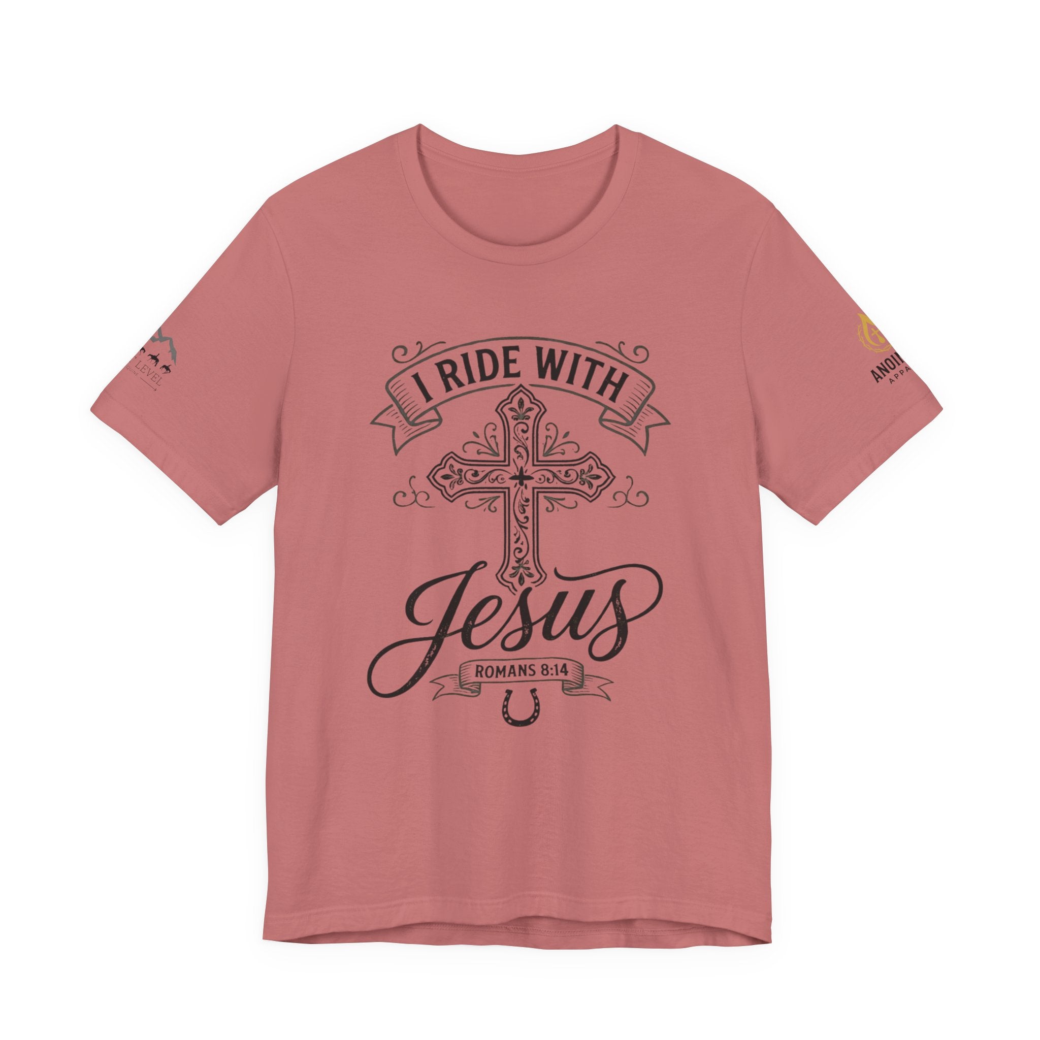 (NLE EDITION) Romans 8:14 - "I Ride With Jesus" (Ladies) (Design on Front/Logo on Sleeve)