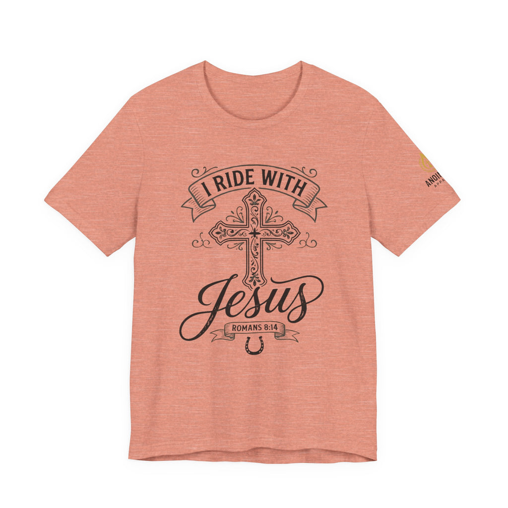 Romans 8:14 - "I Ride With Jesus" (Ladies) (Design on Front/Logo on Sleeve)