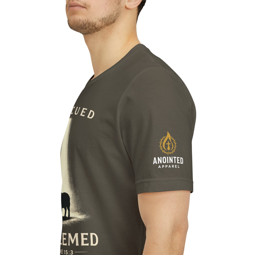Luke 15:3 "Rescued and Redeemed" (Design on Front/Logo on Sleeve)