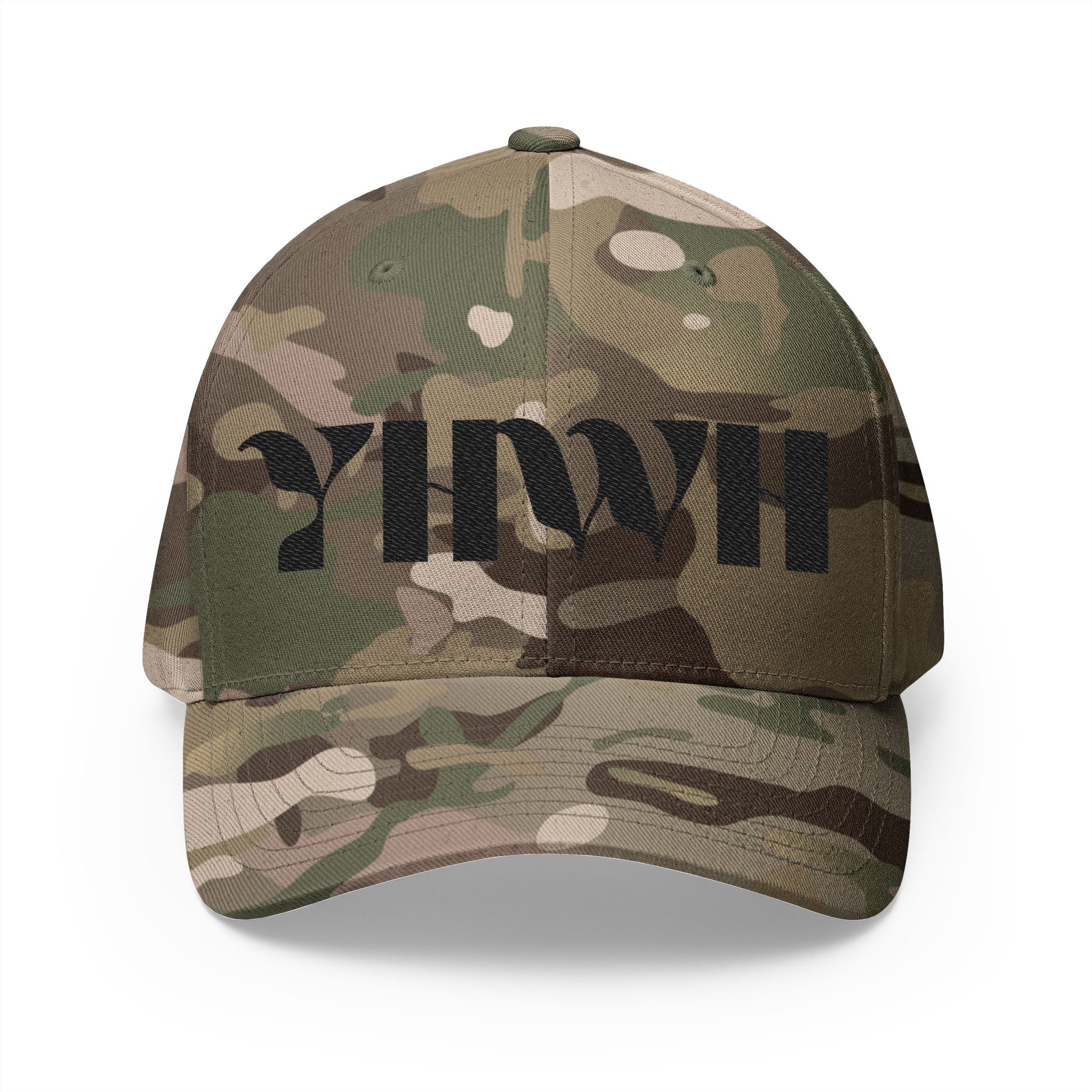 "YHWH" FlexFit Closed-Back (Black) (Embroidered Front/Back)