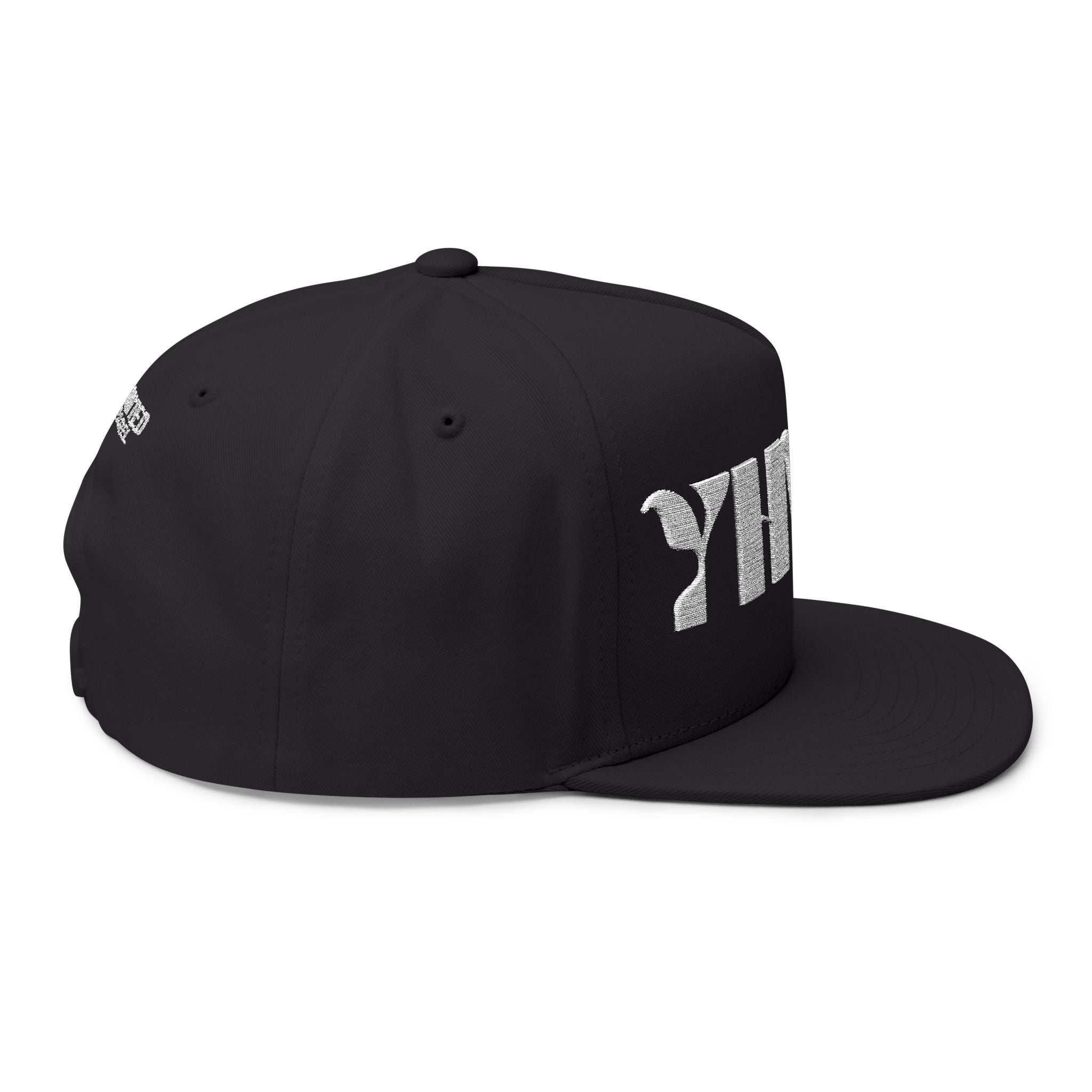 "YHWH" (White) Flat Bill Snapback (Embroidered Front/Back)