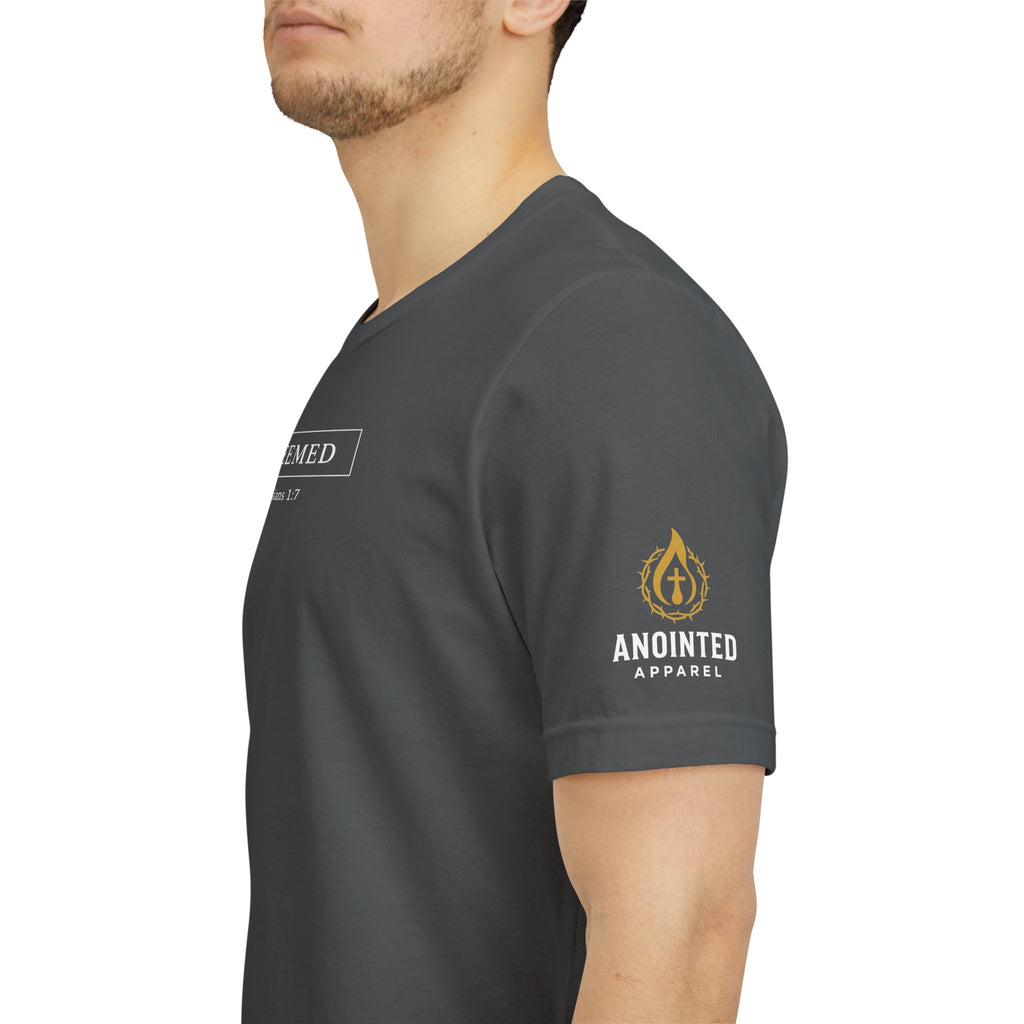 Ephesians 1:7 "Redeemed" (Design on Front/Logo on Sleeve)