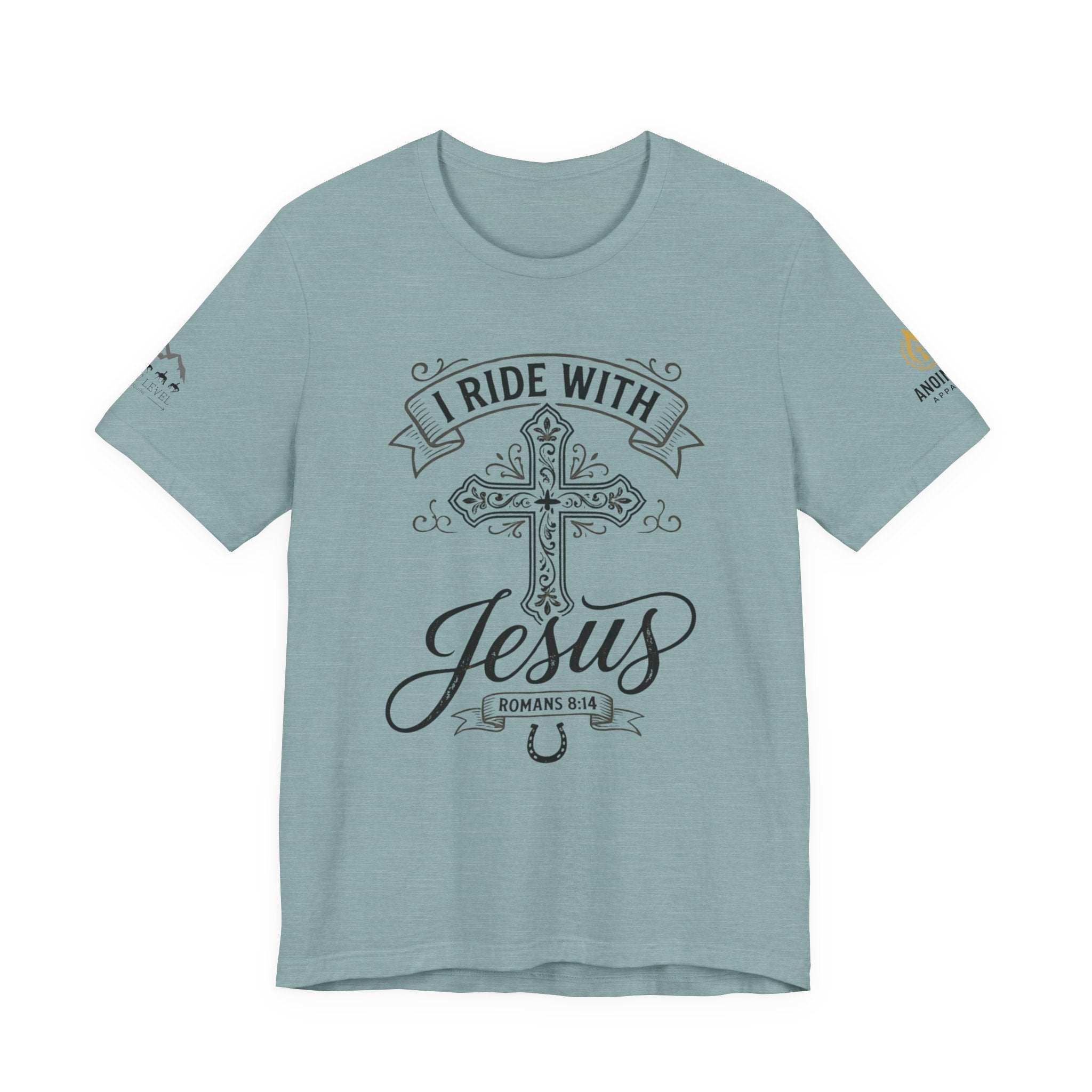 (NLE EDITION) Romans 8:14 - "I Ride With Jesus" (Ladies) (Design on Front/Logo on Sleeve)