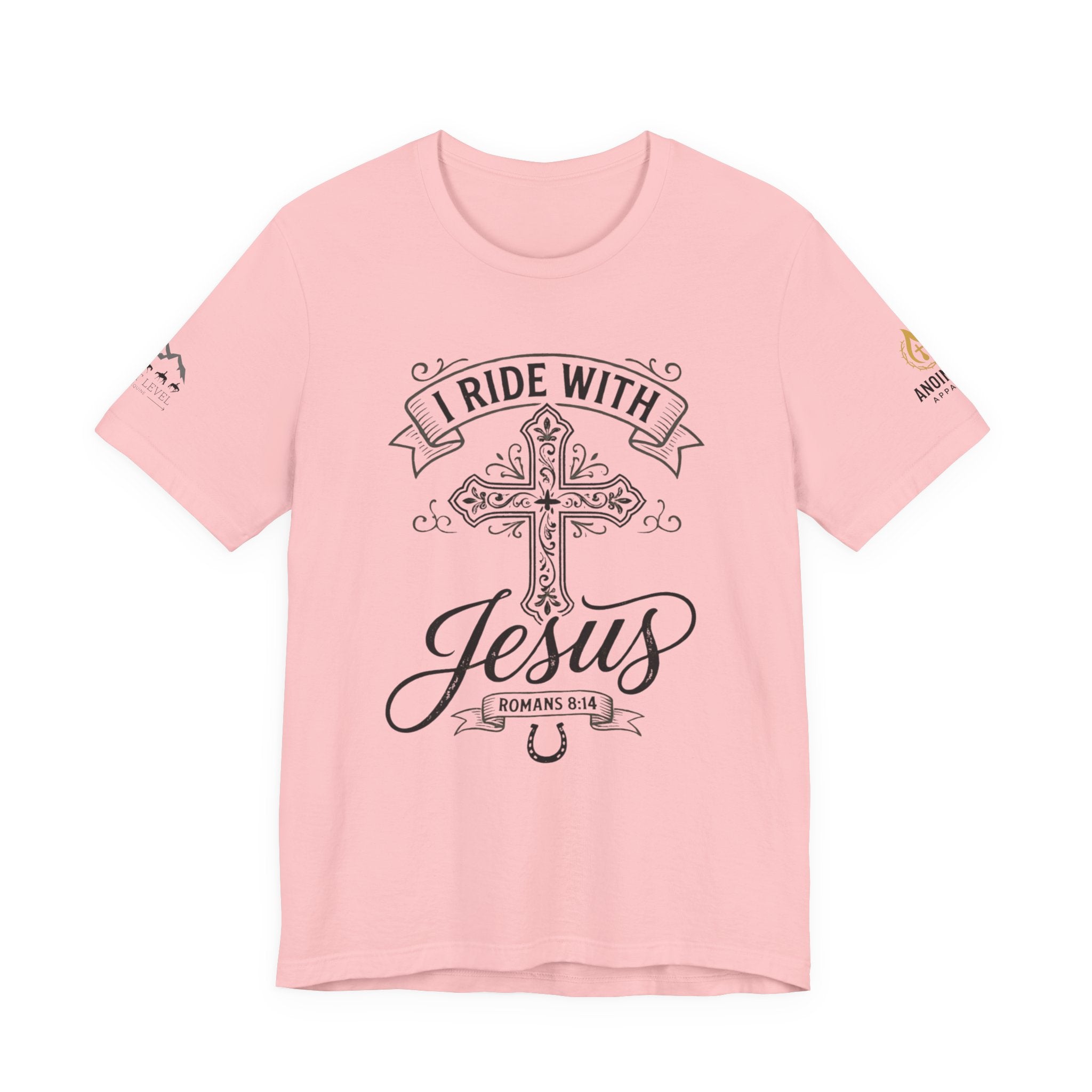 (NLE EDITION) Romans 8:14 - "I Ride With Jesus" (Ladies) (Design on Front/Logo on Sleeve)