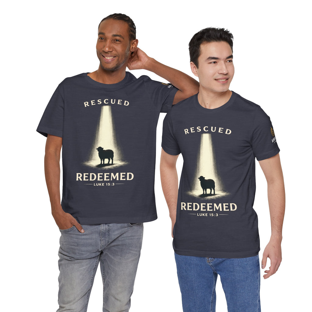 Luke 15:3 "Rescued and Redeemed" (Design on Front/Logo on Sleeve)