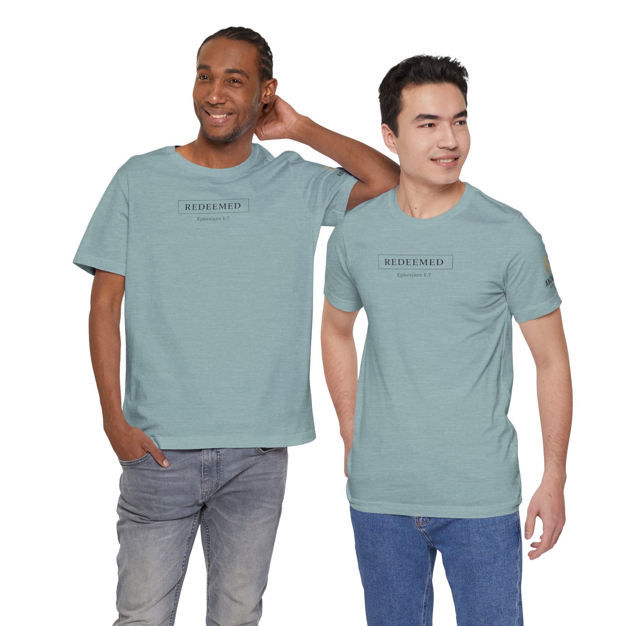 Ephesians 1:7 "Redeemed" (Design on Front/Logo on Sleeve)