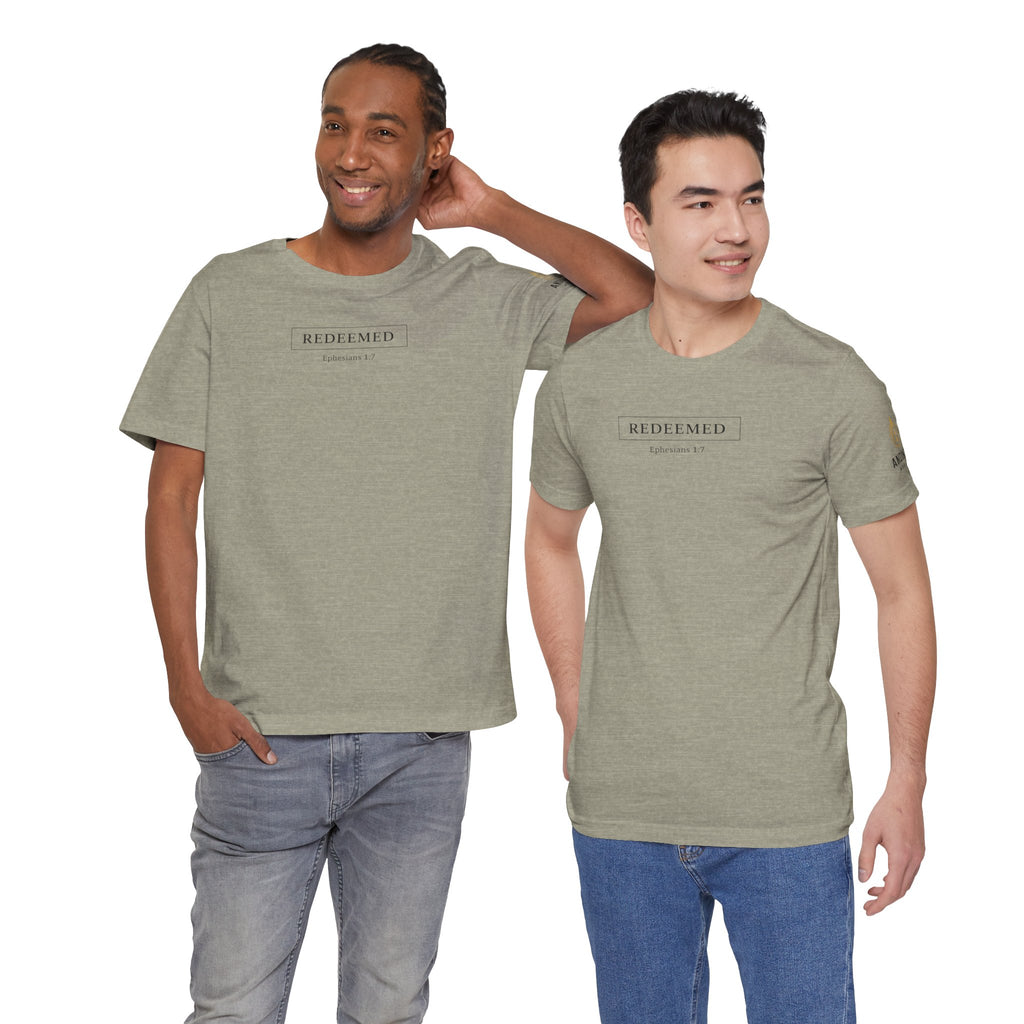 Ephesians 1:7 "Redeemed" (Design on Front/Logo on Sleeve)