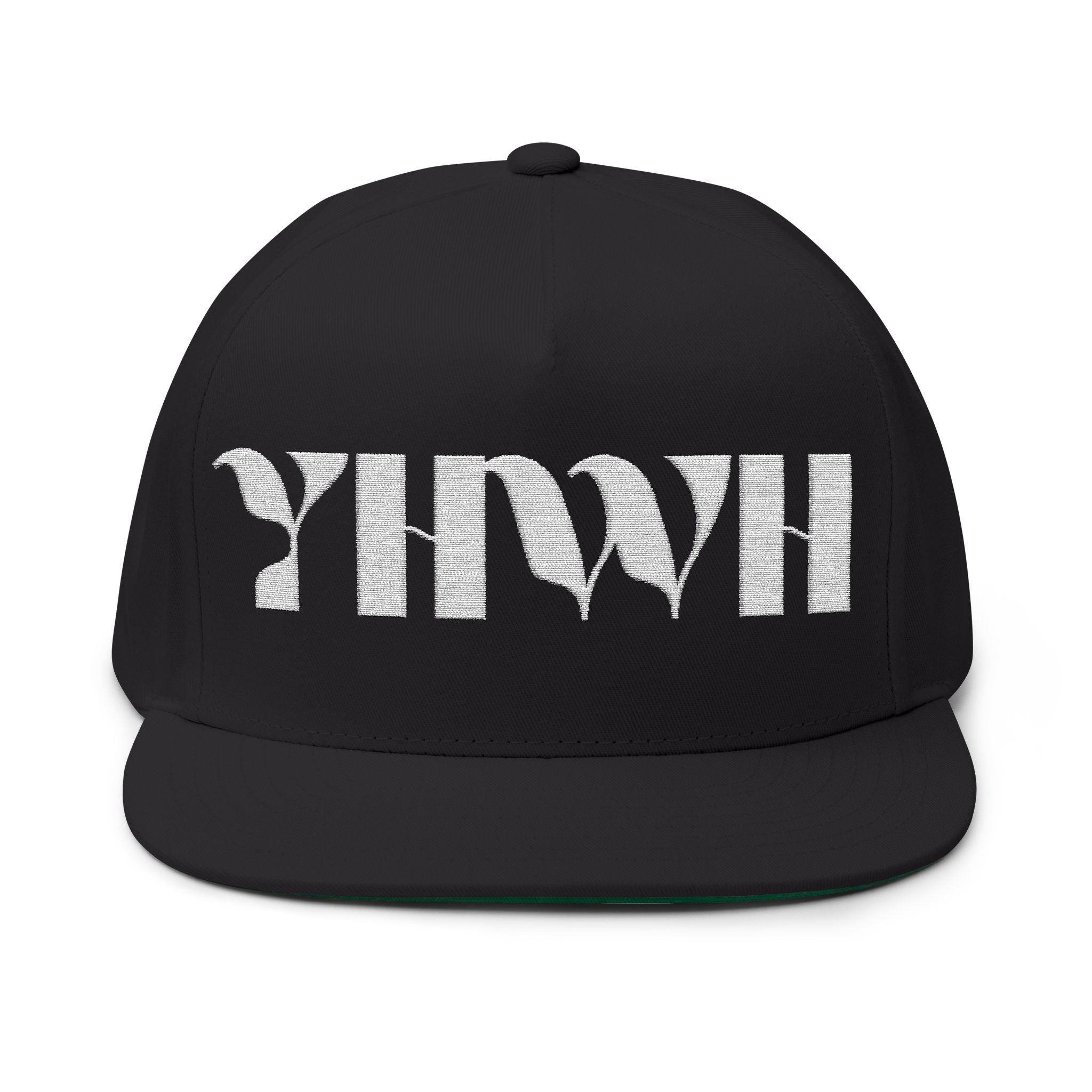 "YHWH" (White) Flat Bill Snapback (Embroidered Front/Back)