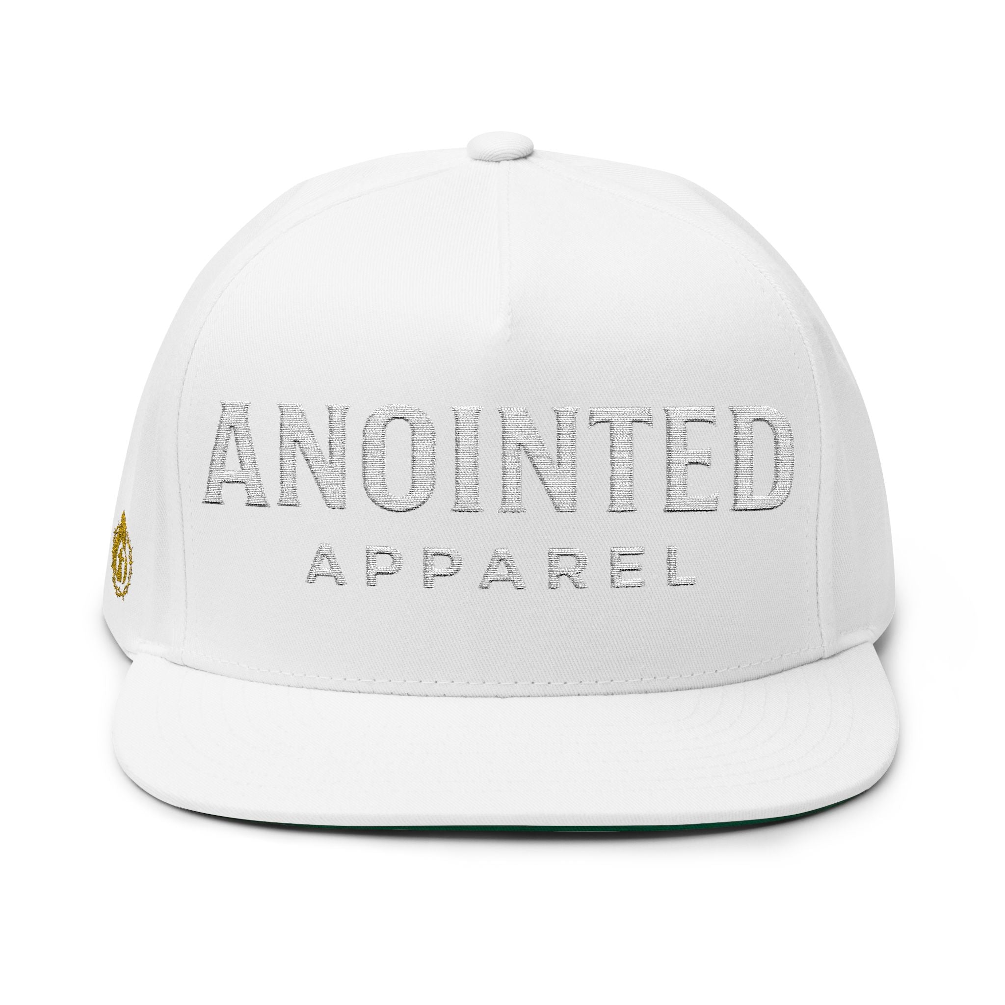 "Anointed" Flat Bill Snapback (White/No Outline) (Embroidered Front/Side)