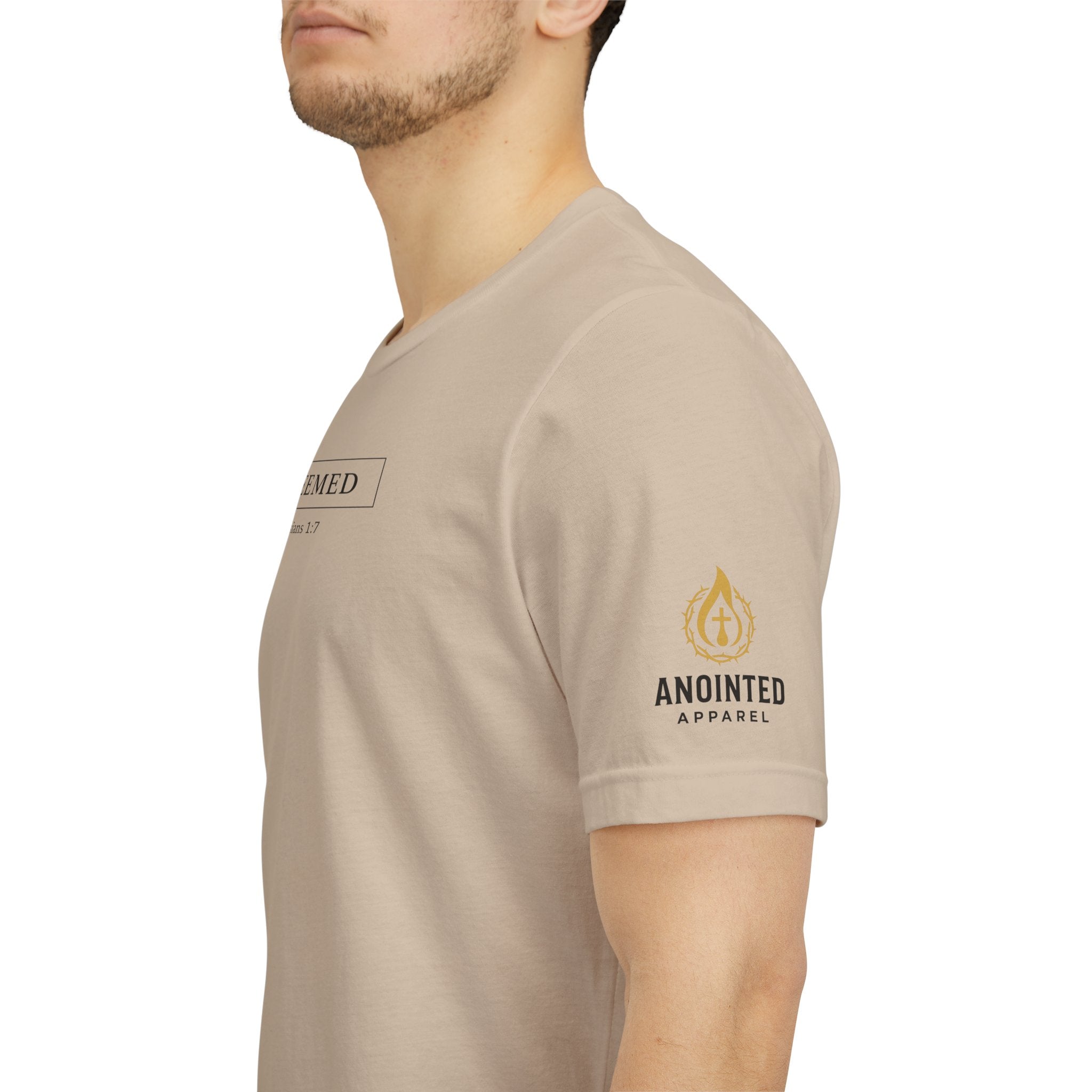 Ephesians 1:7 "Redeemed" (Design on Front/Logo on Sleeve)