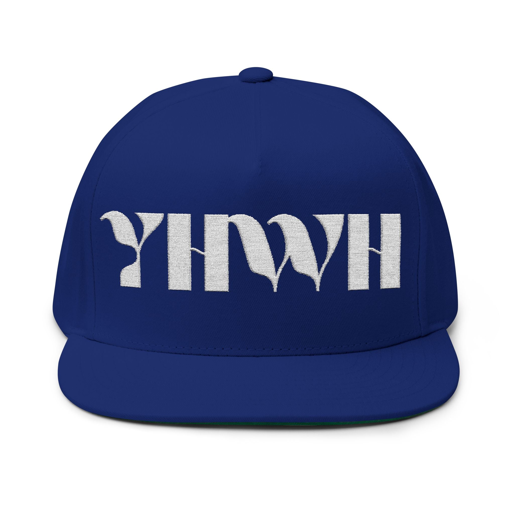 "YHWH" (White) Flat Bill Snapback (Embroidered Front/Back)