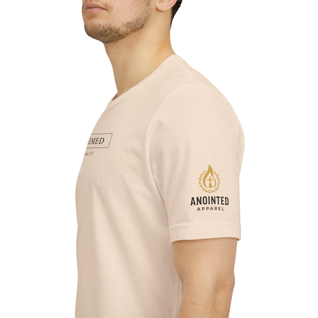 Ephesians 1:7 "Redeemed" (Design on Front/Logo on Sleeve)