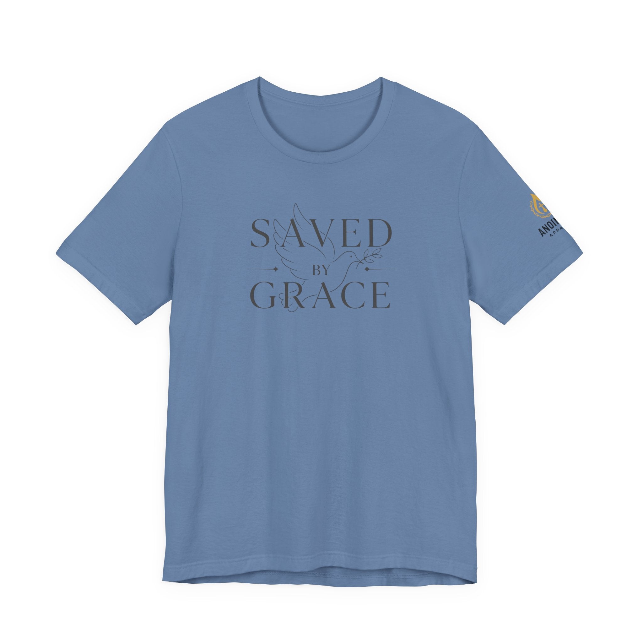 Ephesians 2:8 - "Saved by Grace" (Ladies) (Design on Front/Logo on Sleeve)