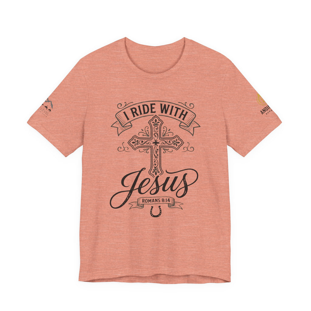 (NLE EDITION) Romans 8:14 - "I Ride With Jesus" (Ladies) (Design on Front/Logo on Sleeve)