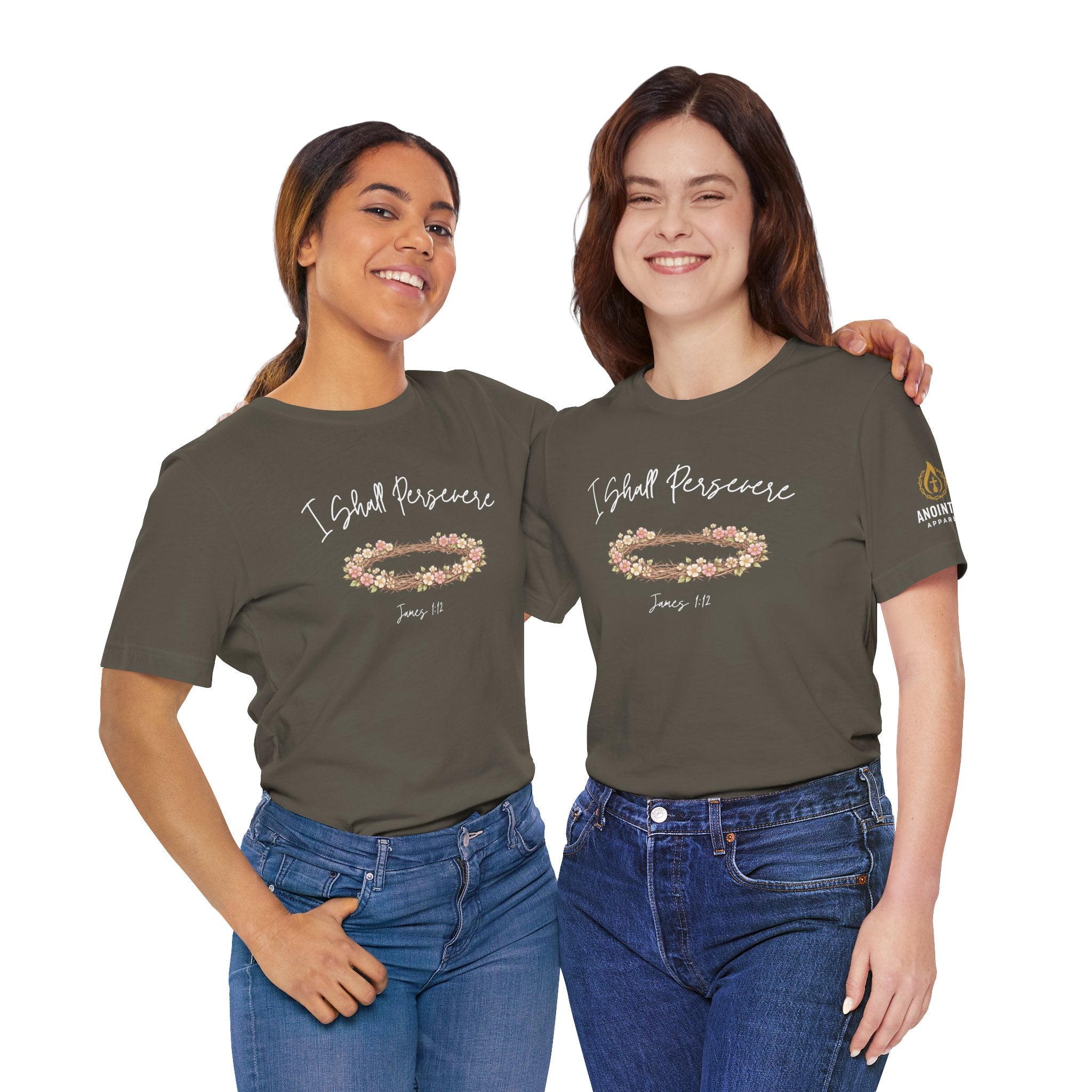 James 1:12 - "Crown of Life" (Ladies) (Design on Front/Logo on Sleeve)