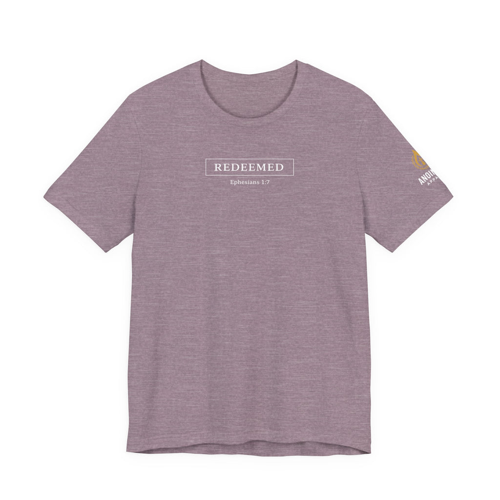 Ephesians 1:7 "Redeemed" (Design on Front/Logo on Sleeve)