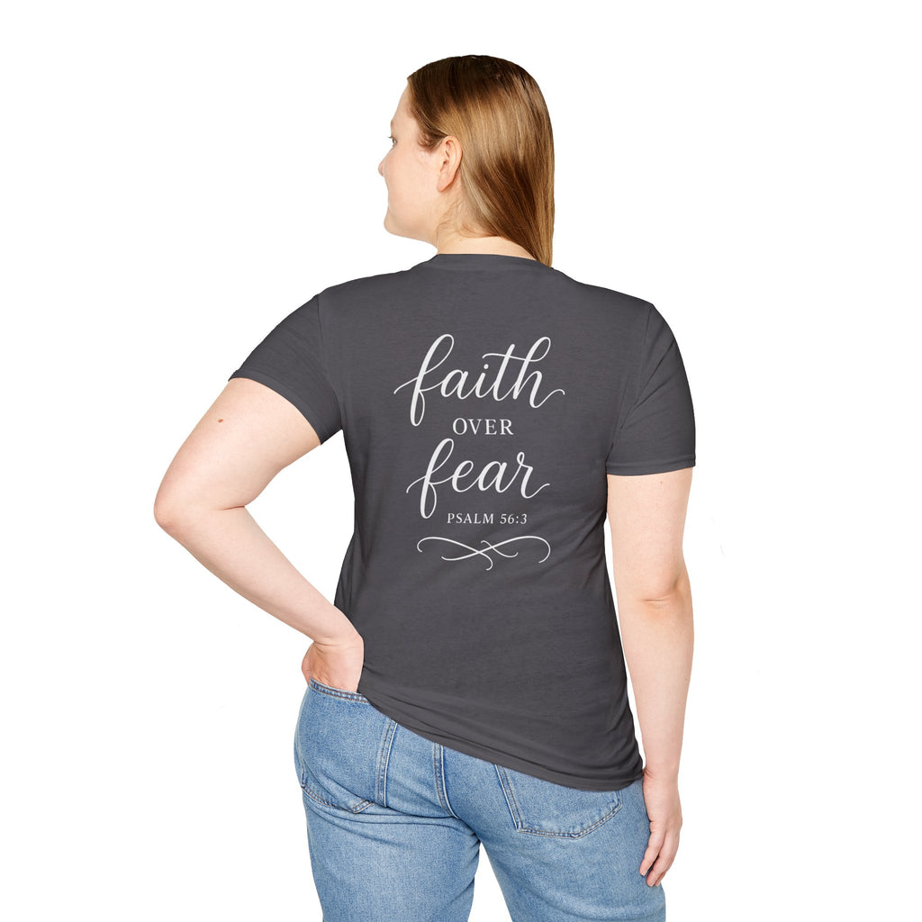 "Faith Over Fear" (Ladies) (Design on Back/Logo on Front)