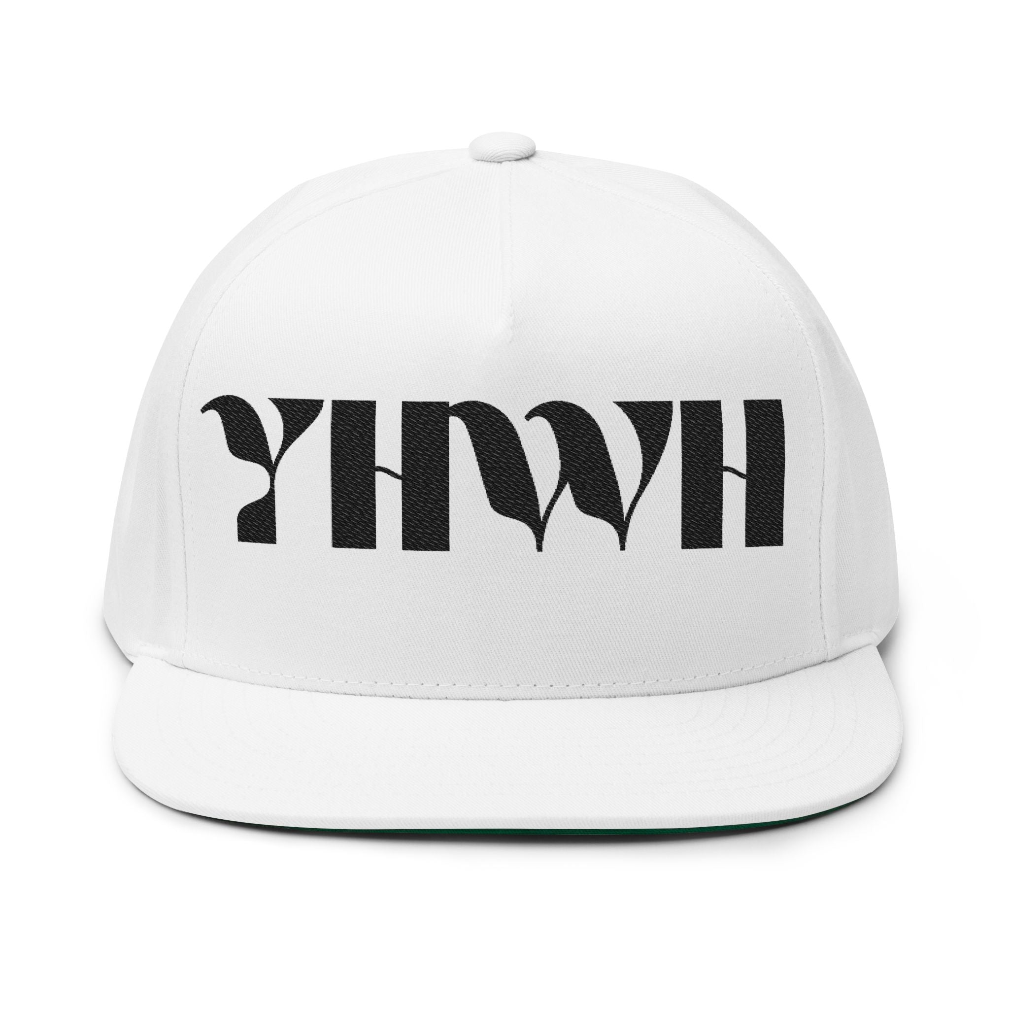 "YHWH" (Black) Flat Bill Snapback (Embroidered Front/Back)