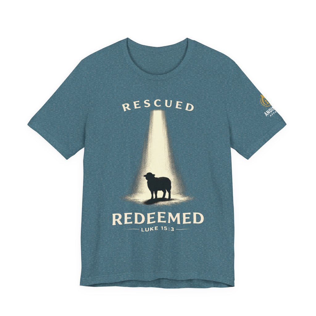 Luke 15:3 "Rescued and Redeemed" (Design on Front/Logo on Sleeve)