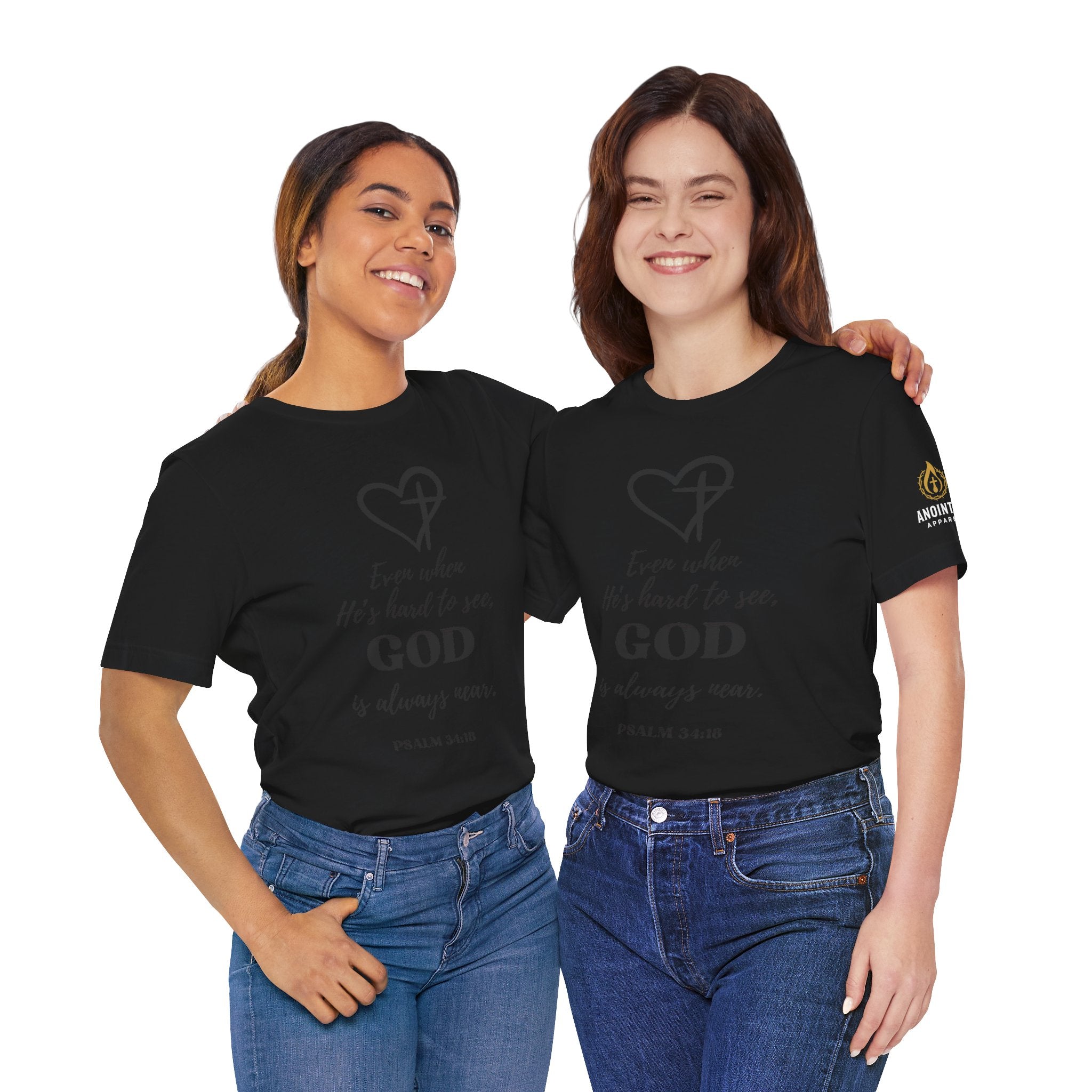 "God is Near" (Ladies) (Design on Front/Logo on Sleeve)