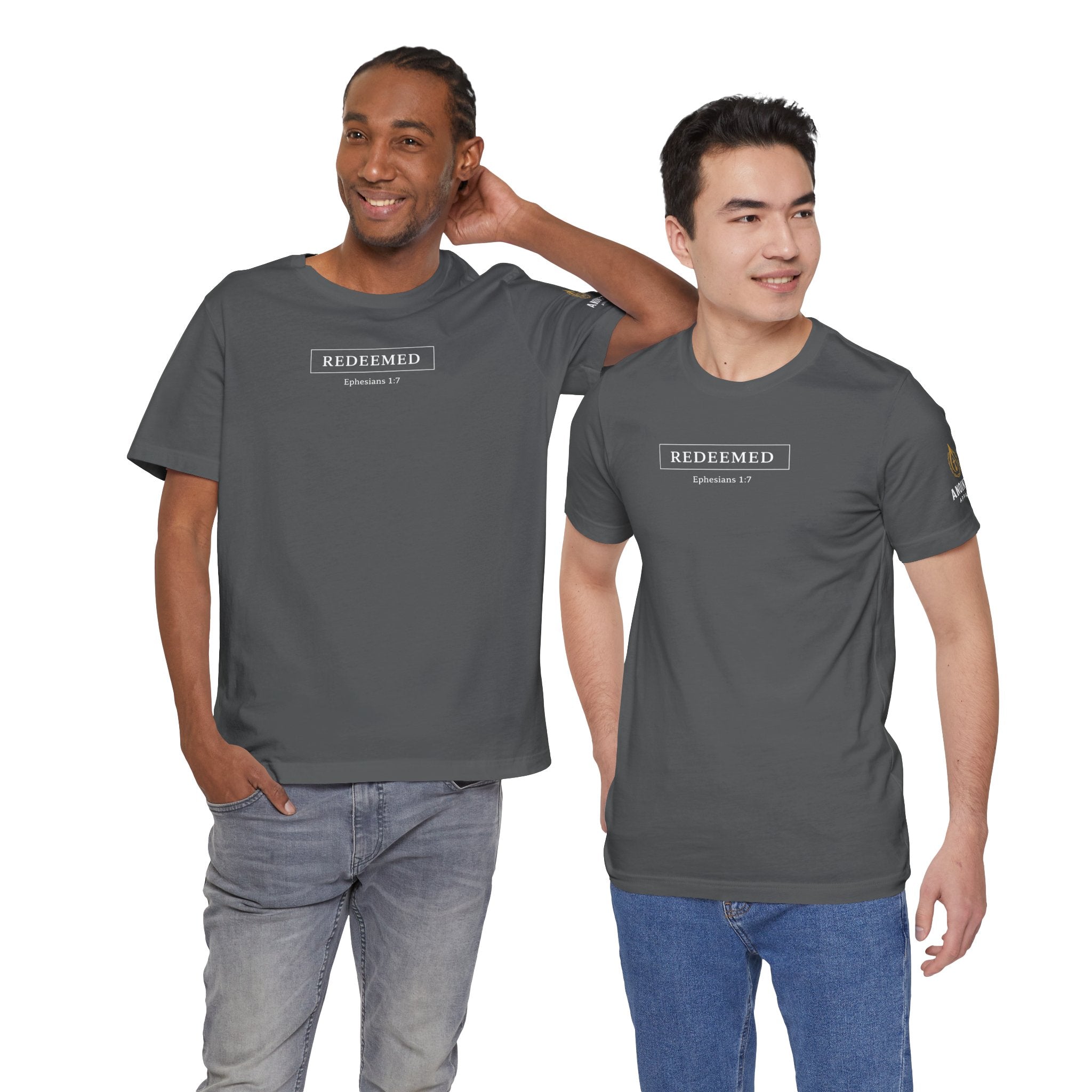 Ephesians 1:7 "Redeemed" (Design on Front/Logo on Sleeve)