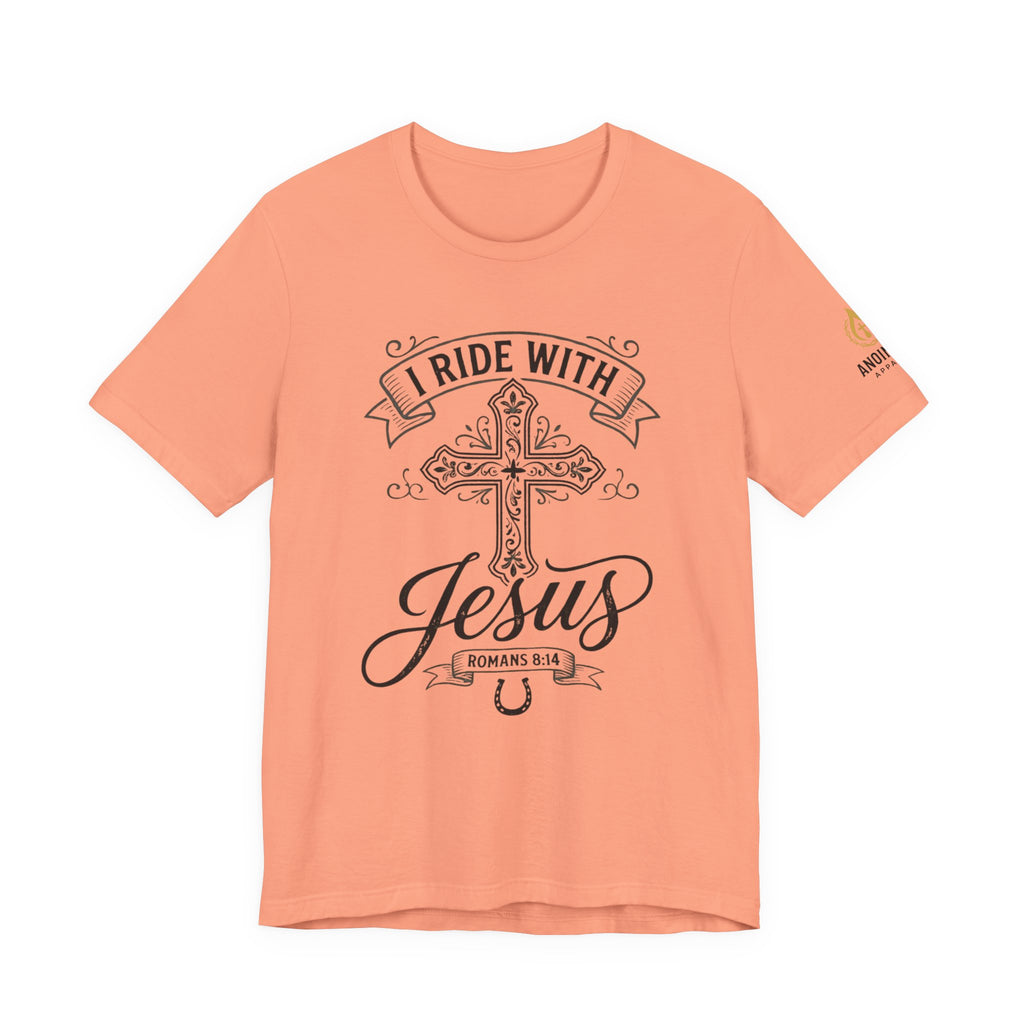 Romans 8:14 - "I Ride With Jesus" (Ladies) (Design on Front/Logo on Sleeve)