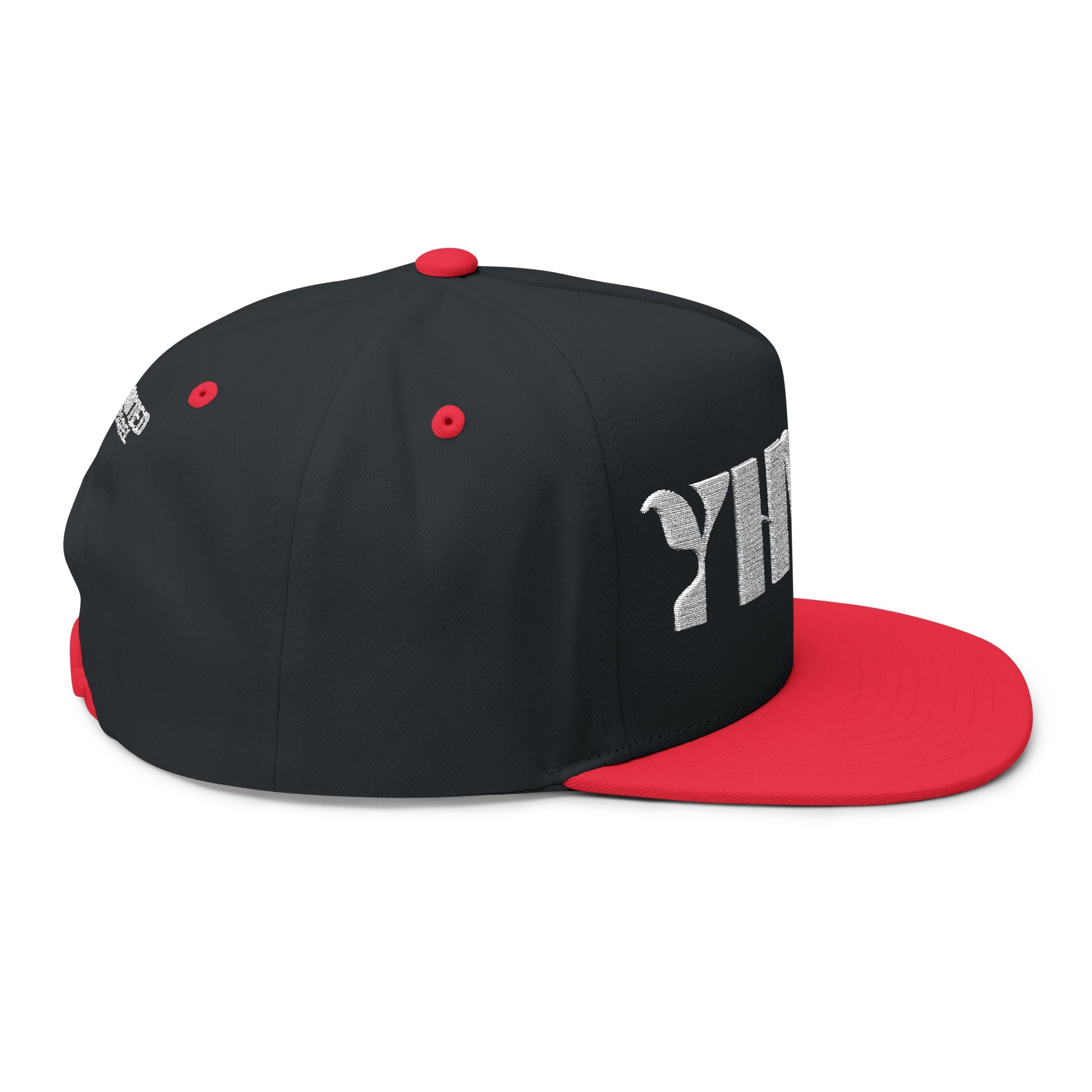 "YHWH" (White) Flat Bill Snapback (Embroidered Front/Back)