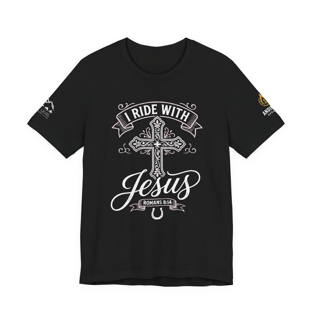 (NLE EDITION) Romans 8:14 - "I Ride With Jesus" (Ladies) (Design on Front/Logo on Sleeve)
