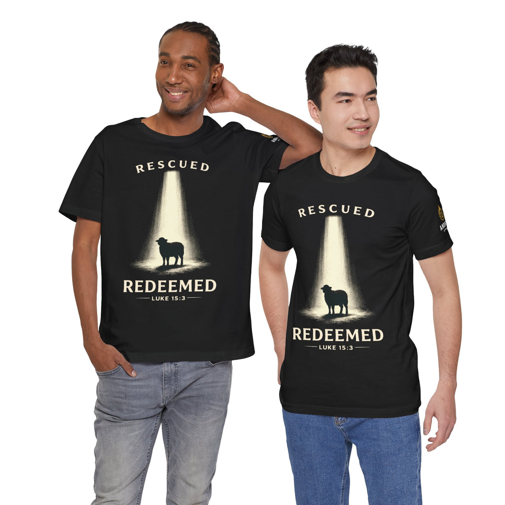 Luke 15:3 "Rescued and Redeemed" (Design on Front/Logo on Sleeve)