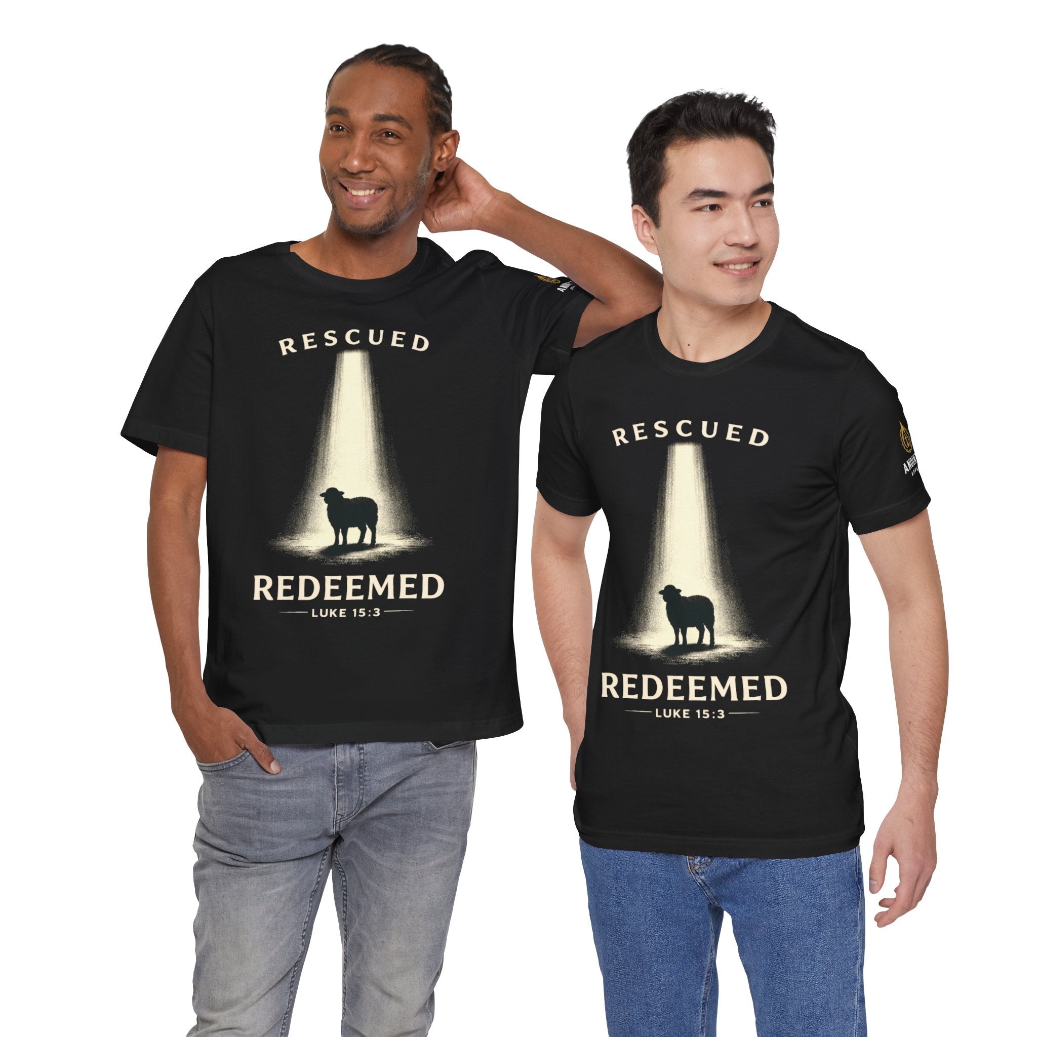 Luke 15:3 "Rescued and Redeemed" (Design on Front/Logo on Sleeve)