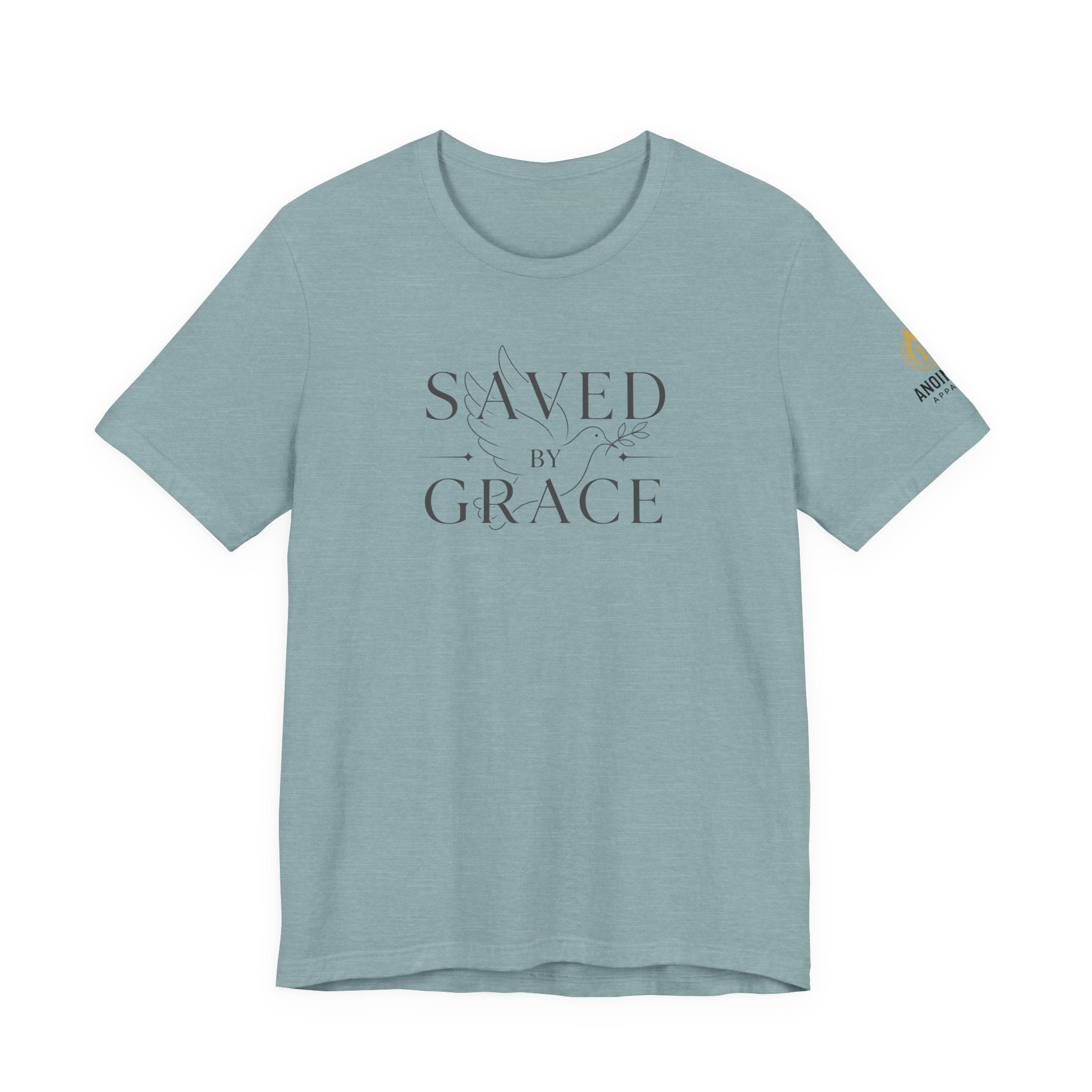 Ephesians 2:8 - "Saved by Grace" (Ladies) (Design on Front/Logo on Sleeve)