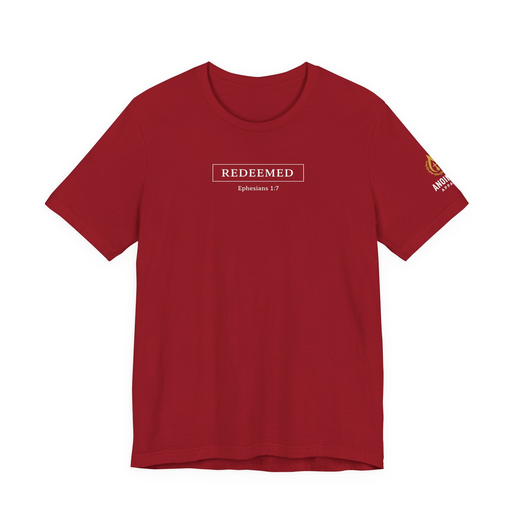 Ephesians 1:7 "Redeemed" (Design on Front/Logo on Sleeve)