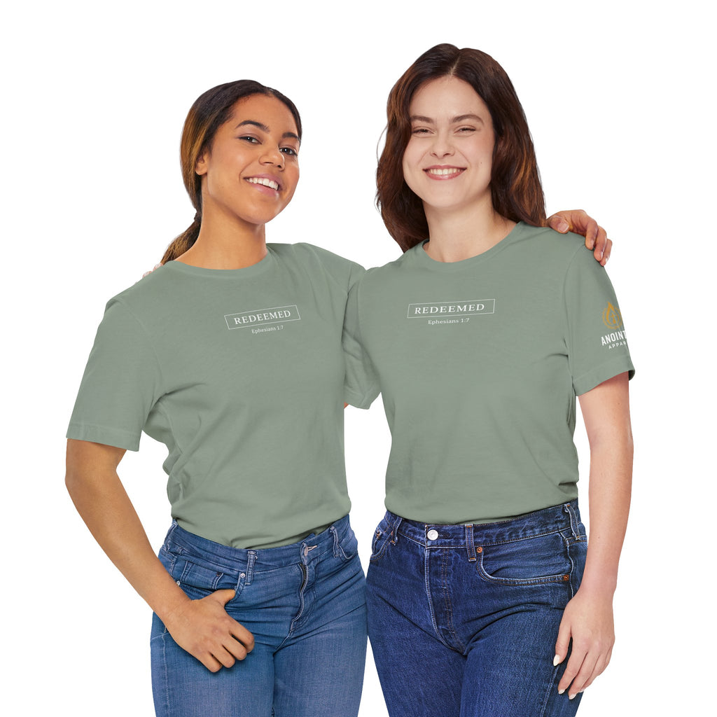 Ephesians 1:7 "Redeemed" (Design on Front/Logo on Sleeve)