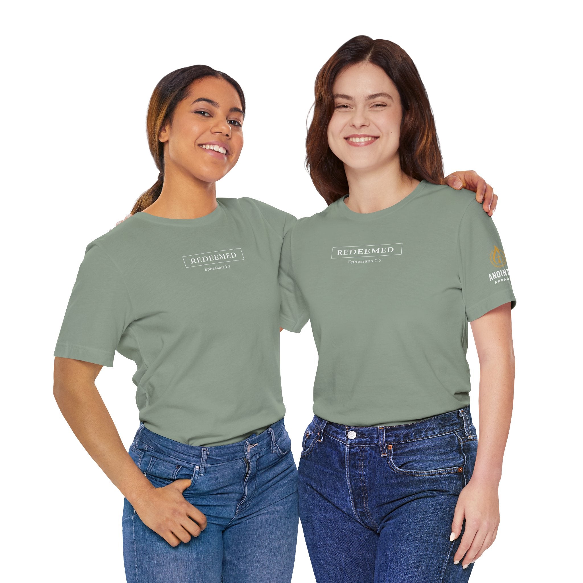 Ephesians 1:7 "Redeemed" (Design on Front/Logo on Sleeve)