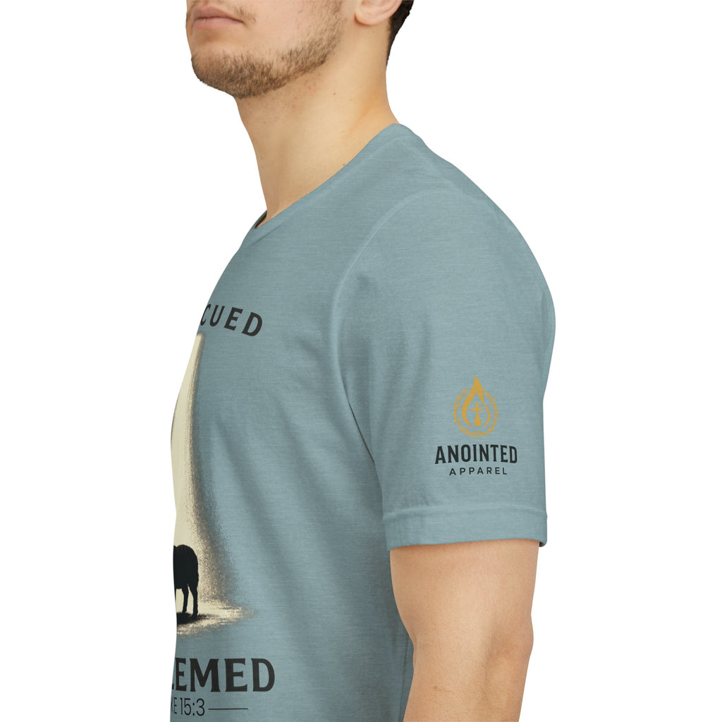 Luke 15:3 "Rescued and Redeemed" (Design on Front/Logo on Sleeve)