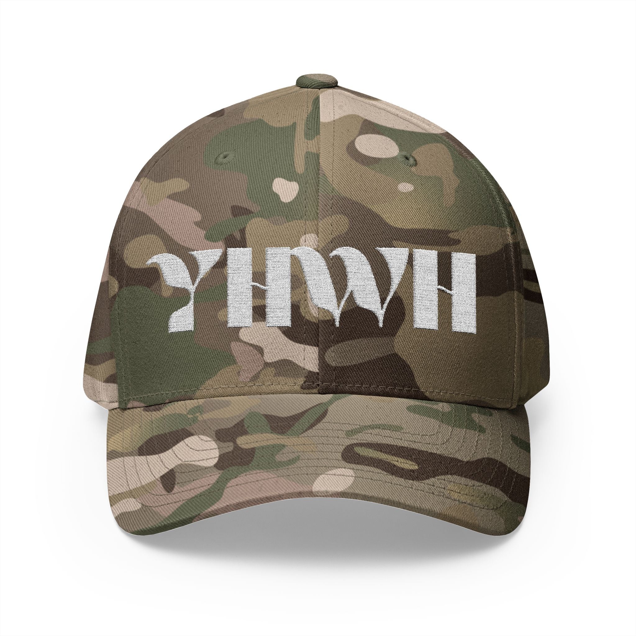 "YHWH" FlexFit Closed-Back (WHITE) (Embroidered Front/Back)
