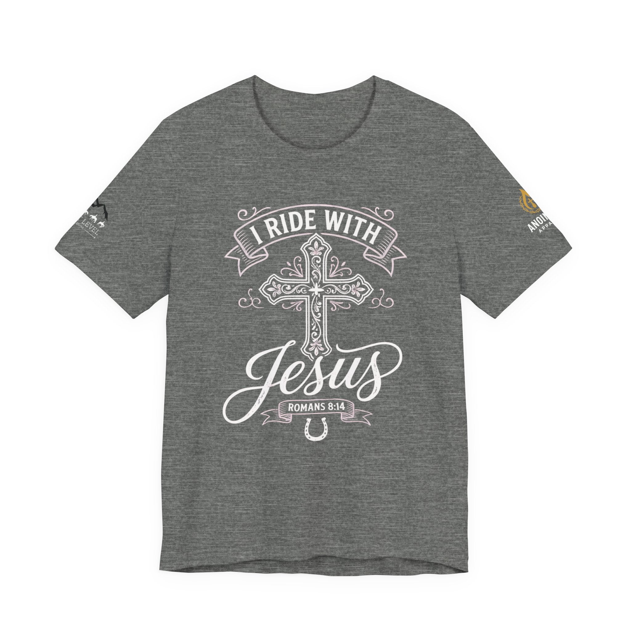 (NLE EDITION) Romans 8:14 - "I Ride With Jesus" (Ladies) (Design on Front/Logo on Sleeve)